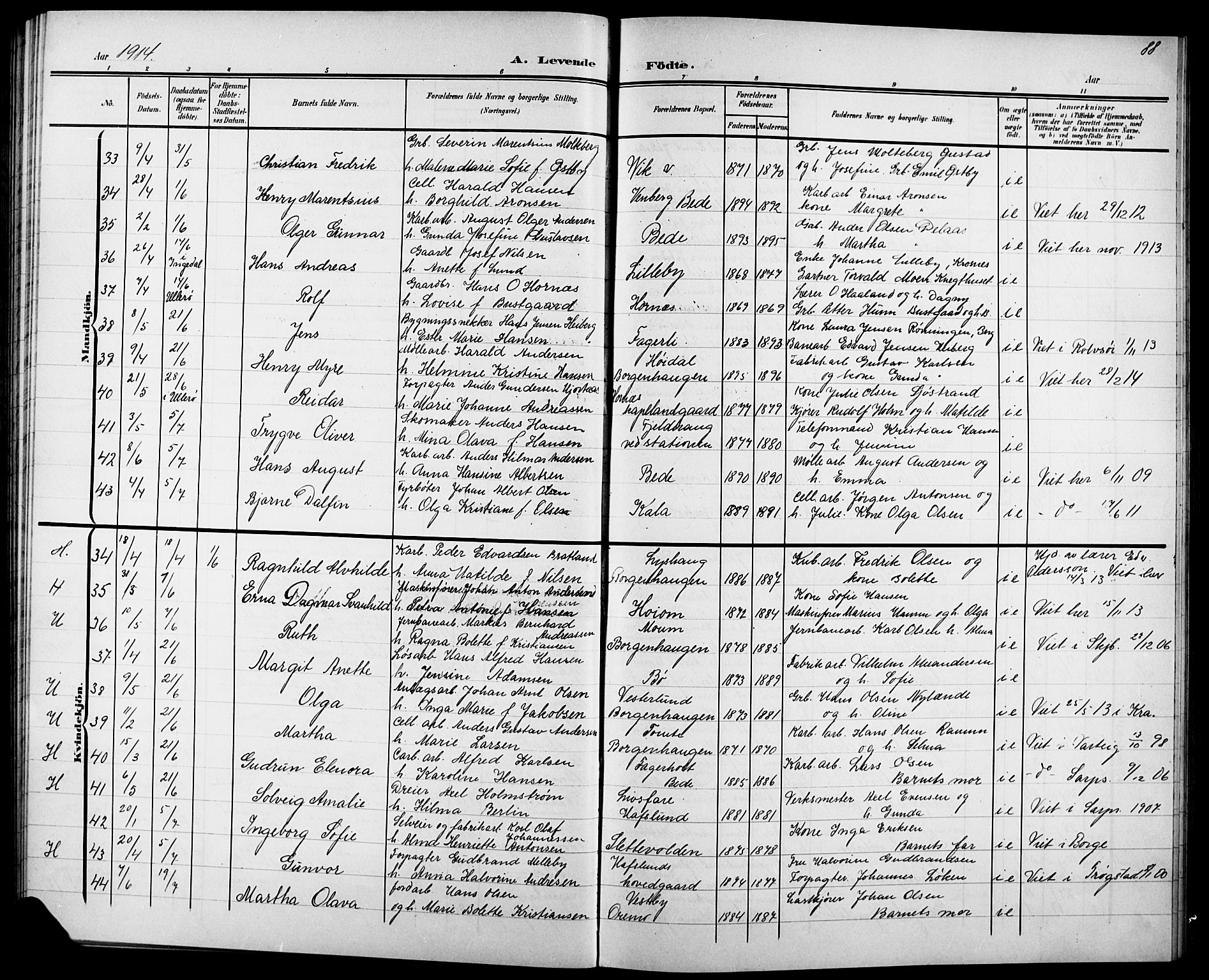 Skjeberg prestekontor Kirkebøker, AV/SAO-A-10923/G/Ga/L0002: Klokkerbok nr. I 2, 1901-1924, s. 88