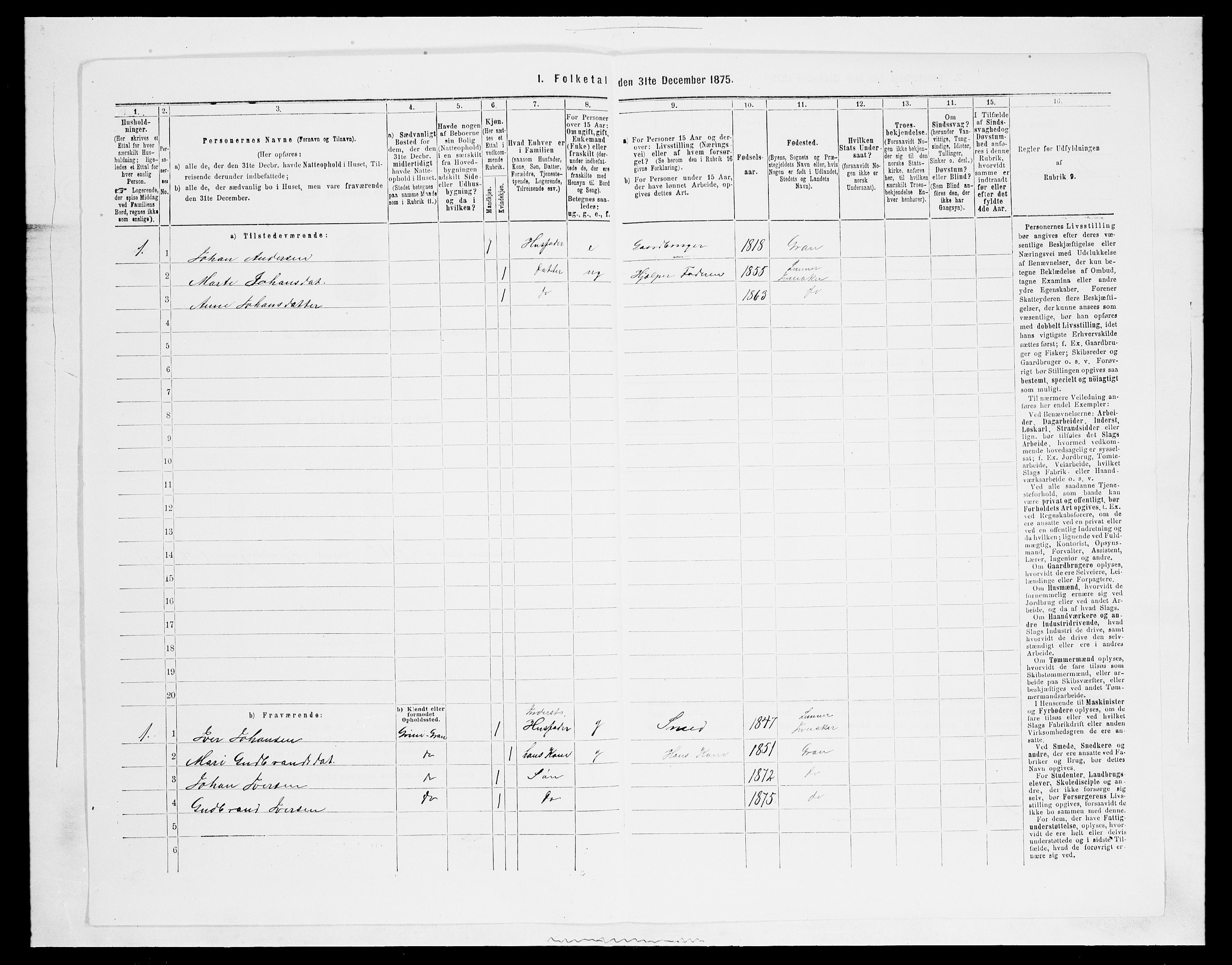 SAH, Folketelling 1875 for 0532P Jevnaker prestegjeld, 1875, s. 275