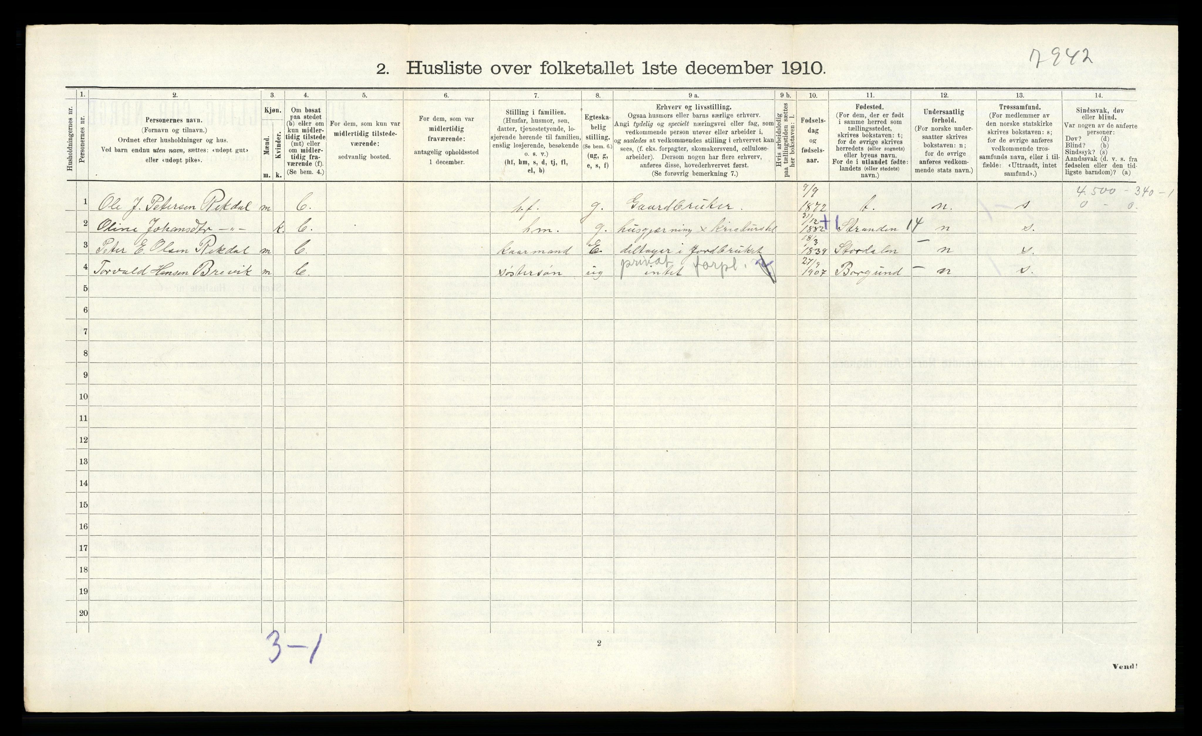 RA, Folketelling 1910 for 1535 Vestnes herred, 1910, s. 940