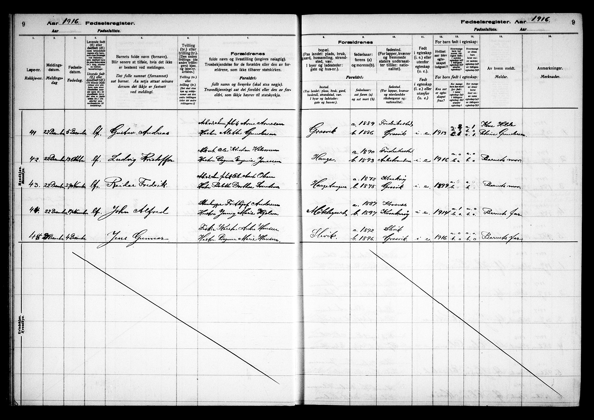 Onsøy prestekontor Kirkebøker, AV/SAO-A-10914/J/Jb/L0001: Fødselsregister nr. II 1, 1916-1938, s. 9