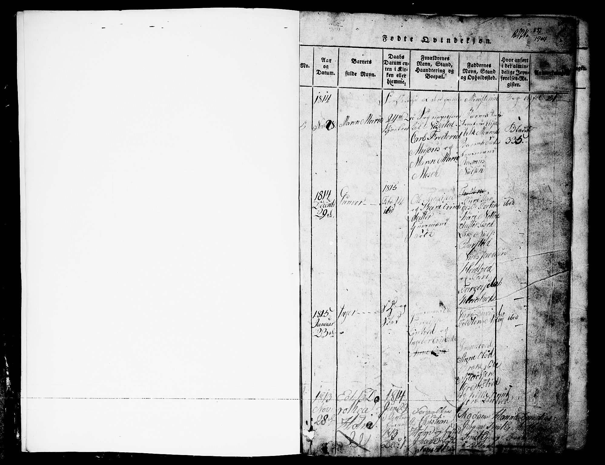 Nissedal kirkebøker, AV/SAKO-A-288/G/Ga/L0001: Klokkerbok nr. I 1, 1814-1860, s. 1