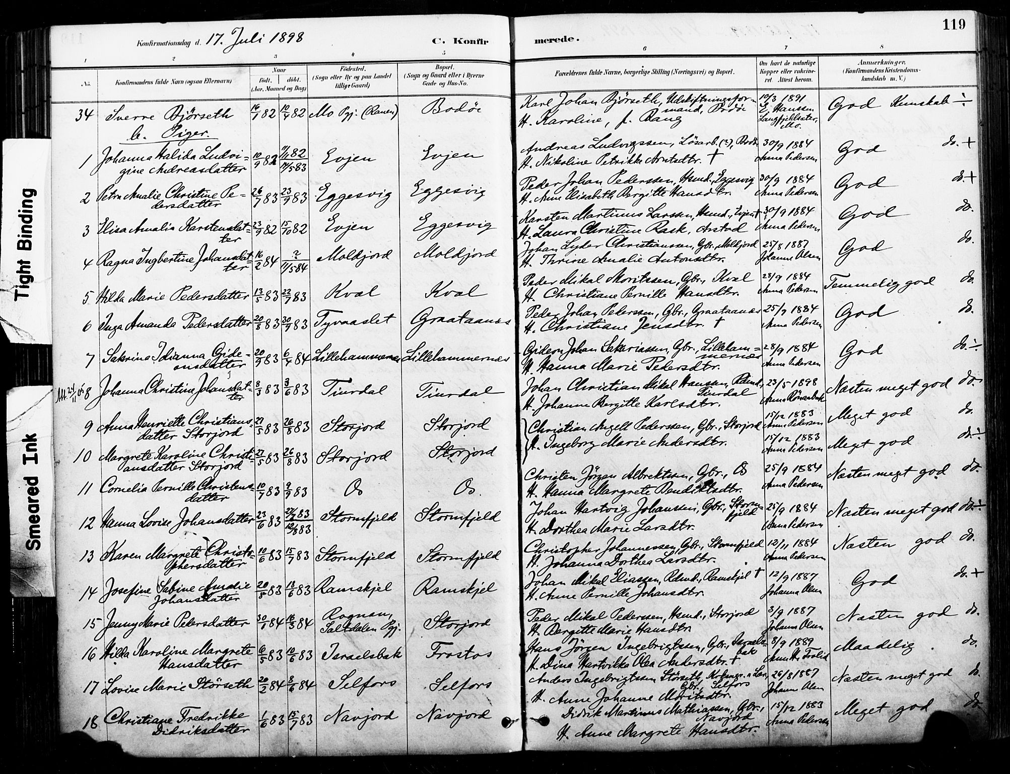Ministerialprotokoller, klokkerbøker og fødselsregistre - Nordland, AV/SAT-A-1459/846/L0646: Ministerialbok nr. 846A04, 1887-1901, s. 119