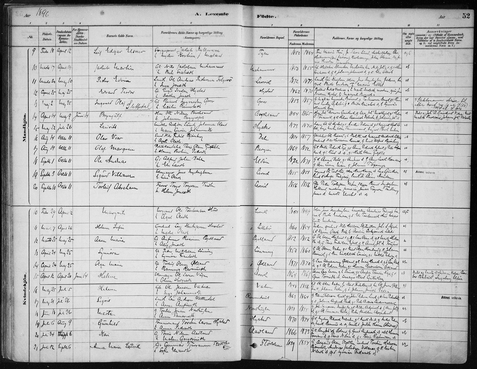 Stord sokneprestembete, AV/SAB-A-78201/H/Haa: Ministerialbok nr. B 2, 1878-1913, s. 52