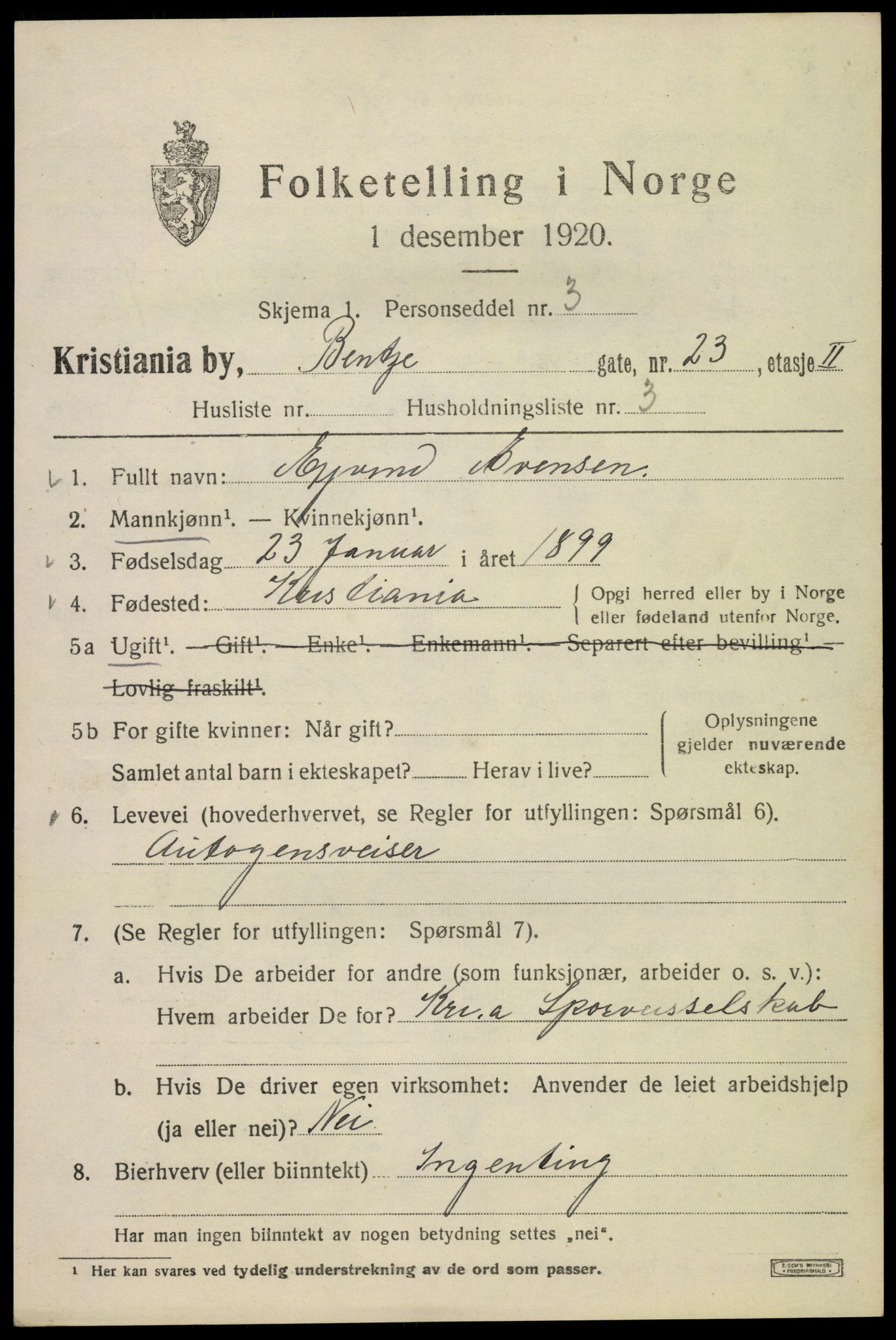 SAO, Folketelling 1920 for 0301 Kristiania kjøpstad, 1920, s. 152007