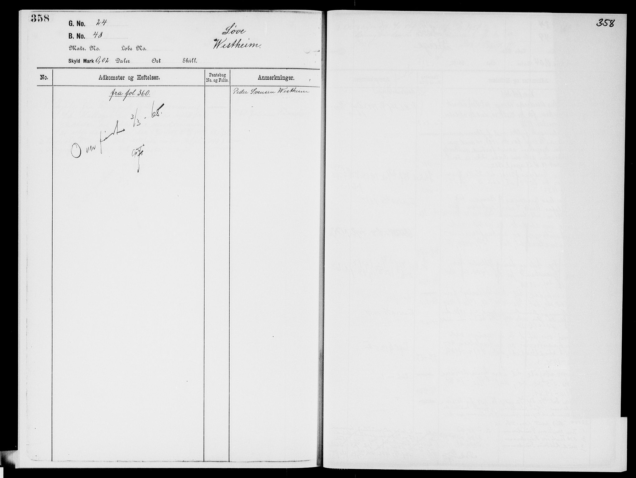 Nedre Telemark sorenskriveri, AV/SAKO-A-135/G/Gb/Gbg/L0002: Panteregister nr. VII 2, s. 358