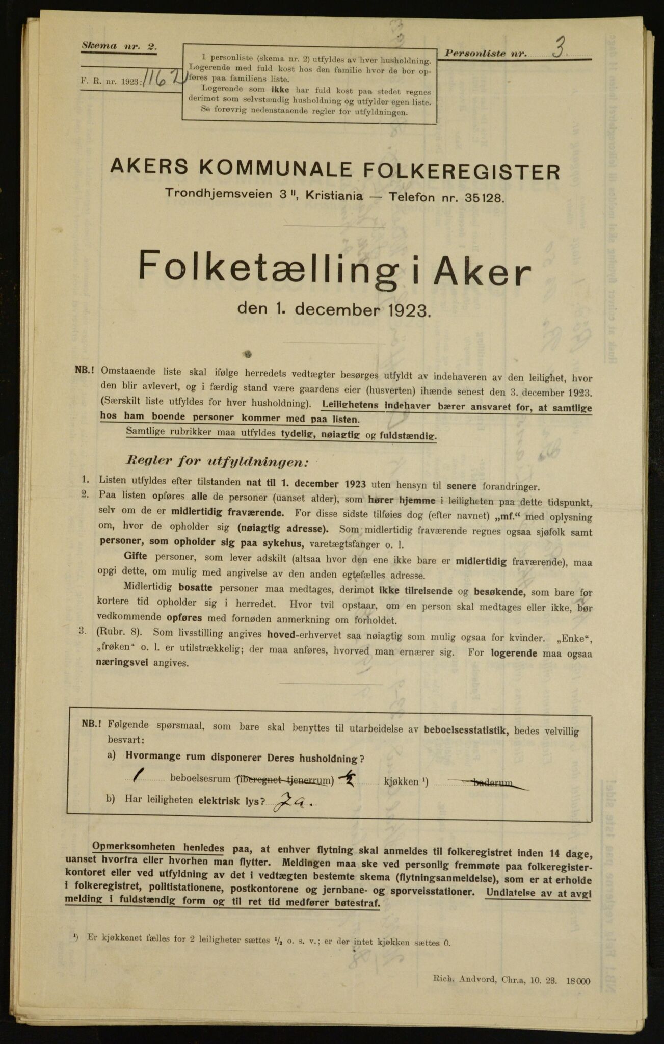 , Kommunal folketelling 1.12.1923 for Aker, 1923, s. 7007