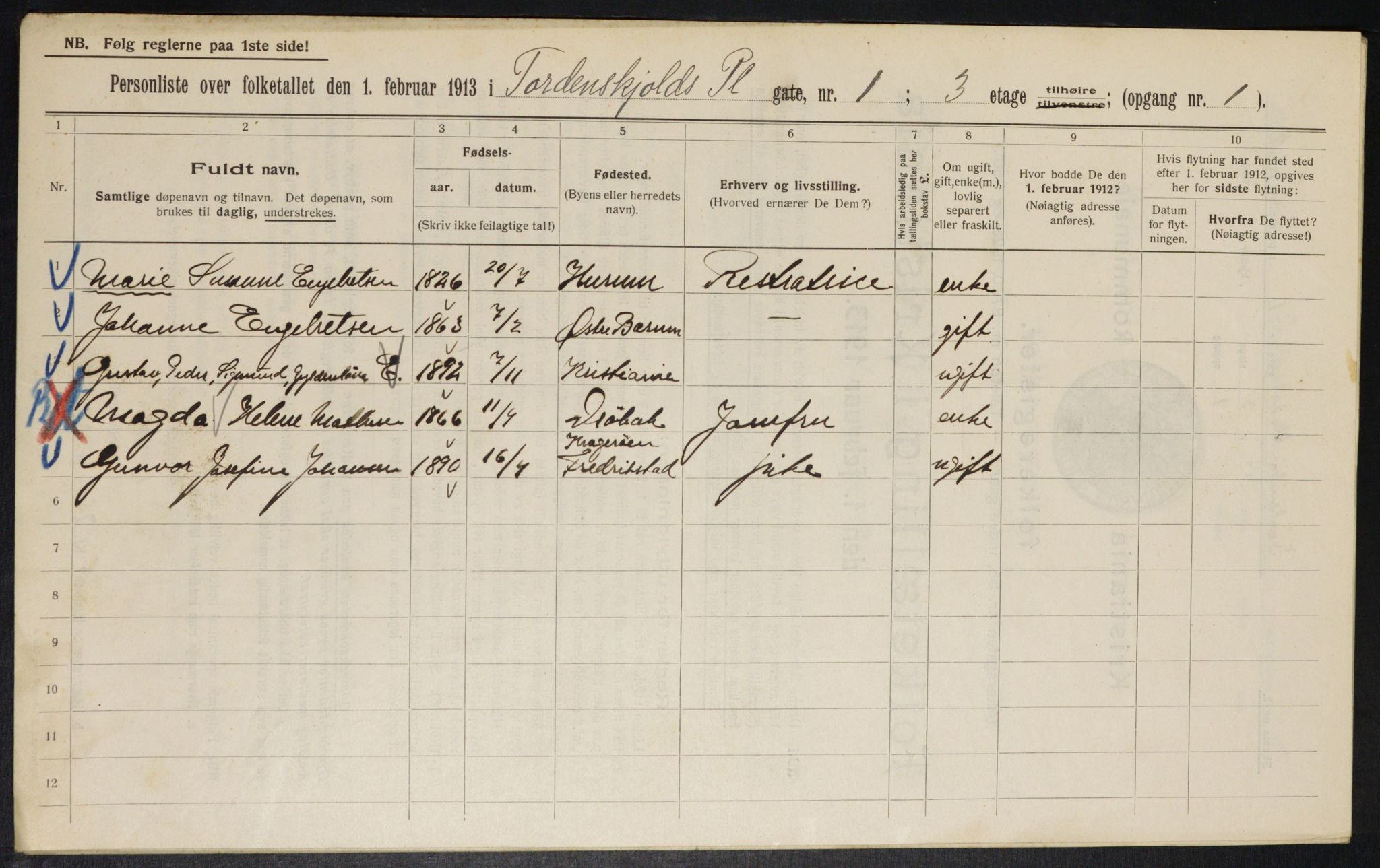 OBA, Kommunal folketelling 1.2.1913 for Kristiania, 1913, s. 113823