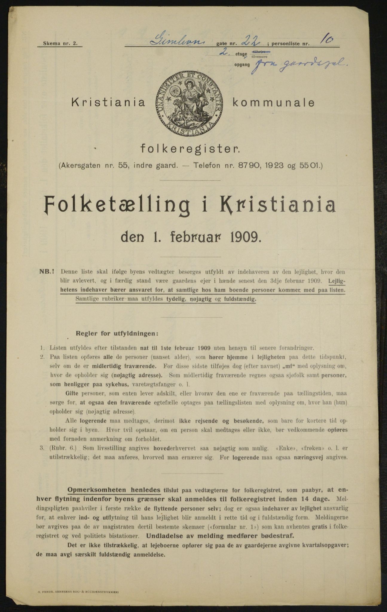 OBA, Kommunal folketelling 1.2.1909 for Kristiania kjøpstad, 1909, s. 26562