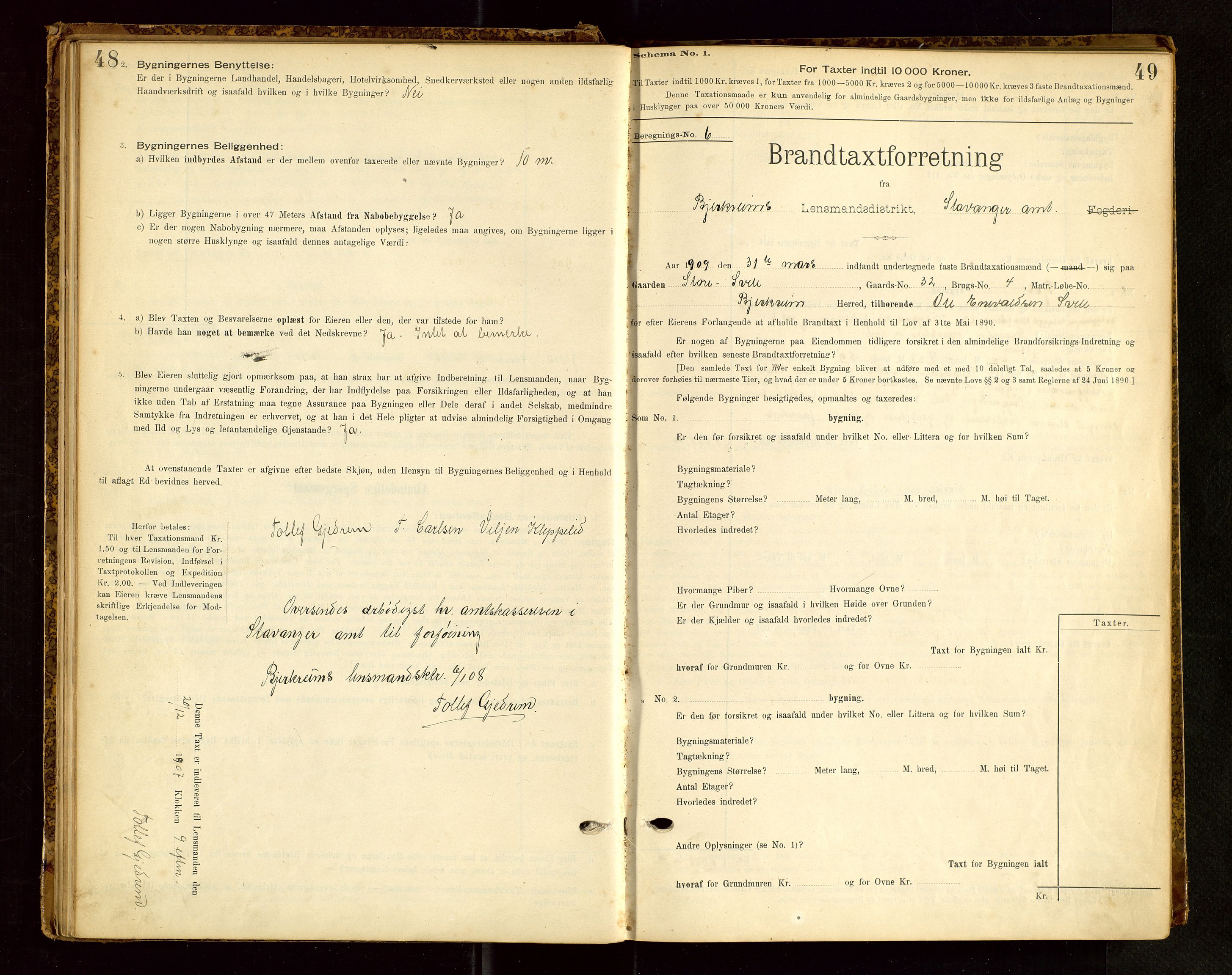 Bjerkreim lensmannskontor, SAST/A-100090/Gob/L0001: "Brandtaxationsprotokol", 1895-1950, s. 48-49