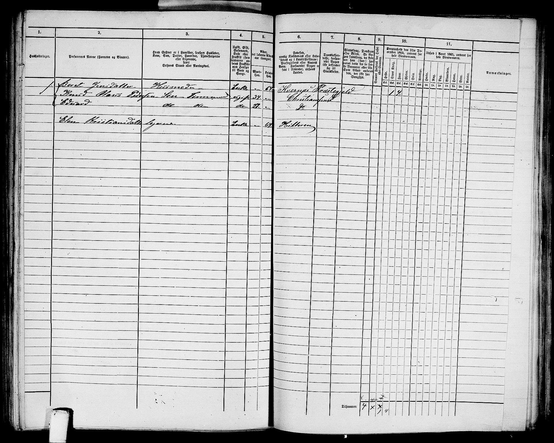 RA, Folketelling 1865 for 1503B Kristiansund prestegjeld, Kristiansund kjøpstad, 1865, s. 415