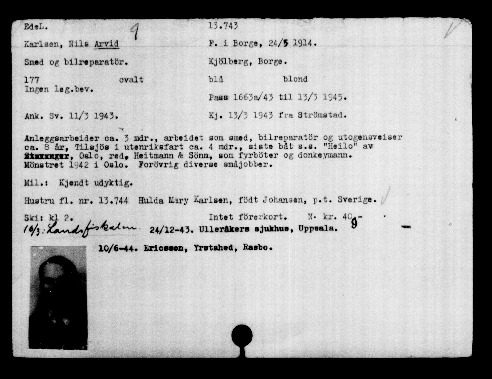 Den Kgl. Norske Legasjons Flyktningskontor, AV/RA-S-6753/V/Va/L0007: Kjesäterkartoteket.  Flyktningenr. 12700-15723, 1940-1945, s. 1183