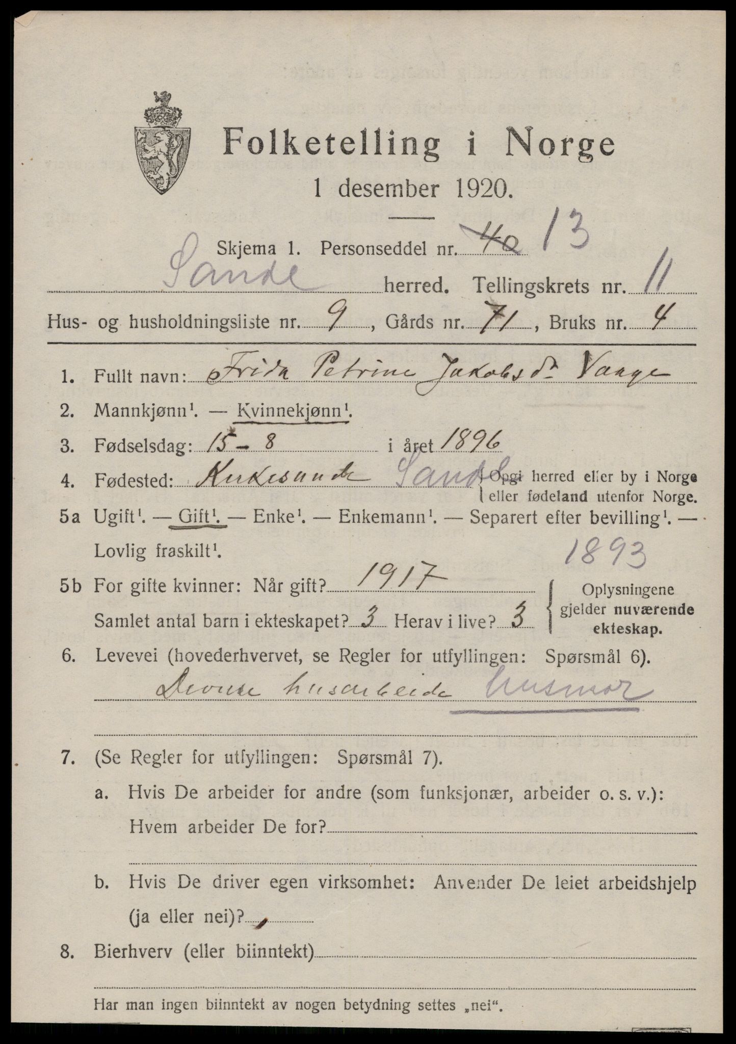SAT, Folketelling 1920 for 1514 Sande herred, 1920, s. 5812