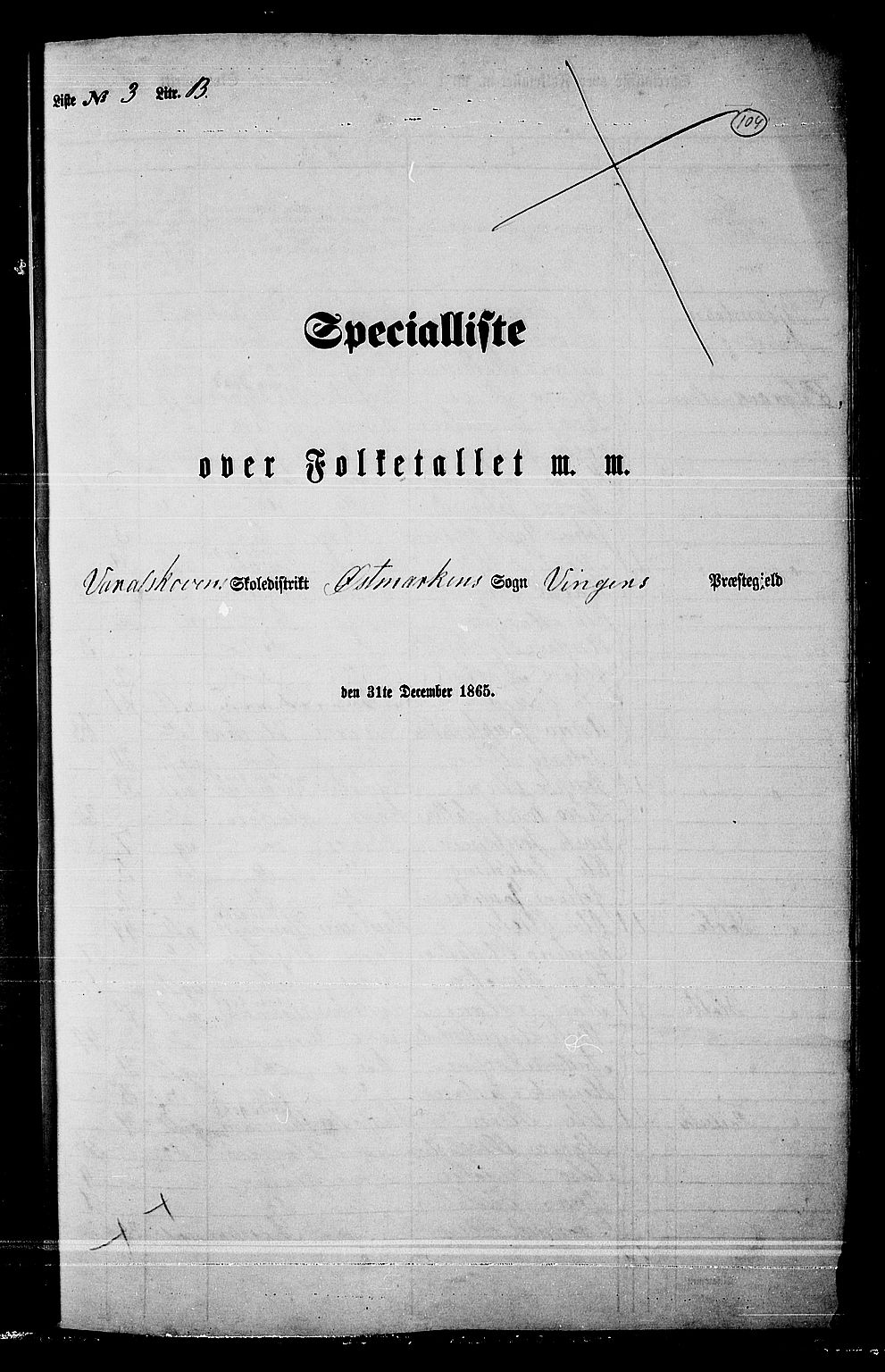 RA, Folketelling 1865 for 0421L Vinger prestegjeld, Vinger sokn og Austmarka sokn, 1865, s. 98