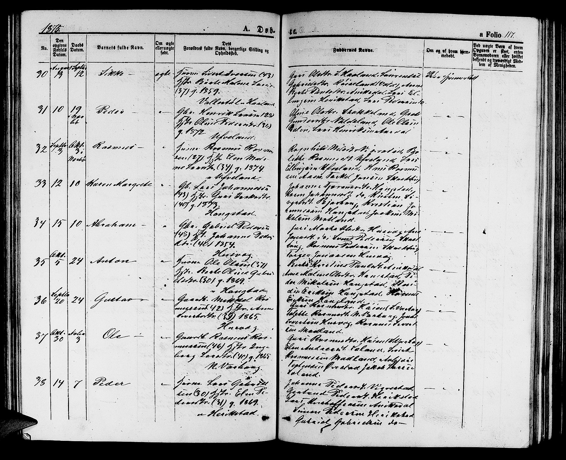 Hå sokneprestkontor, AV/SAST-A-101801/001/30BB/L0002: Klokkerbok nr. B 2, 1854-1883, s. 117