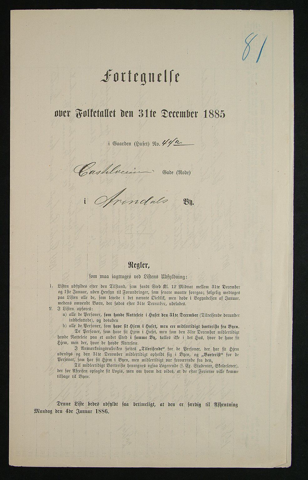 SAK, Folketelling 1885 for 0903 Arendal kjøpstad, 1885, s. 81