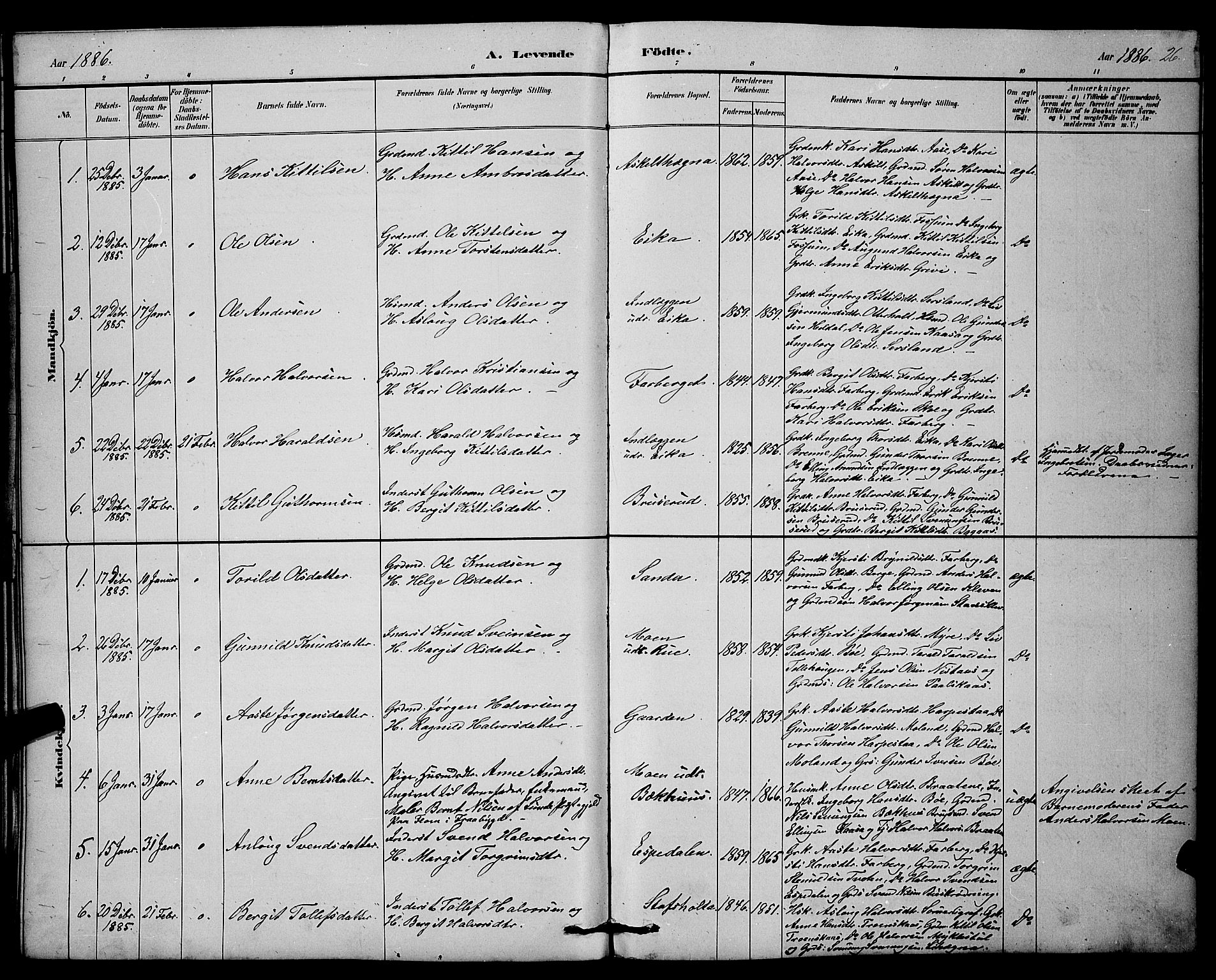 Bø kirkebøker, AV/SAKO-A-257/G/Ga/L0005: Klokkerbok nr. 5, 1883-1897, s. 26