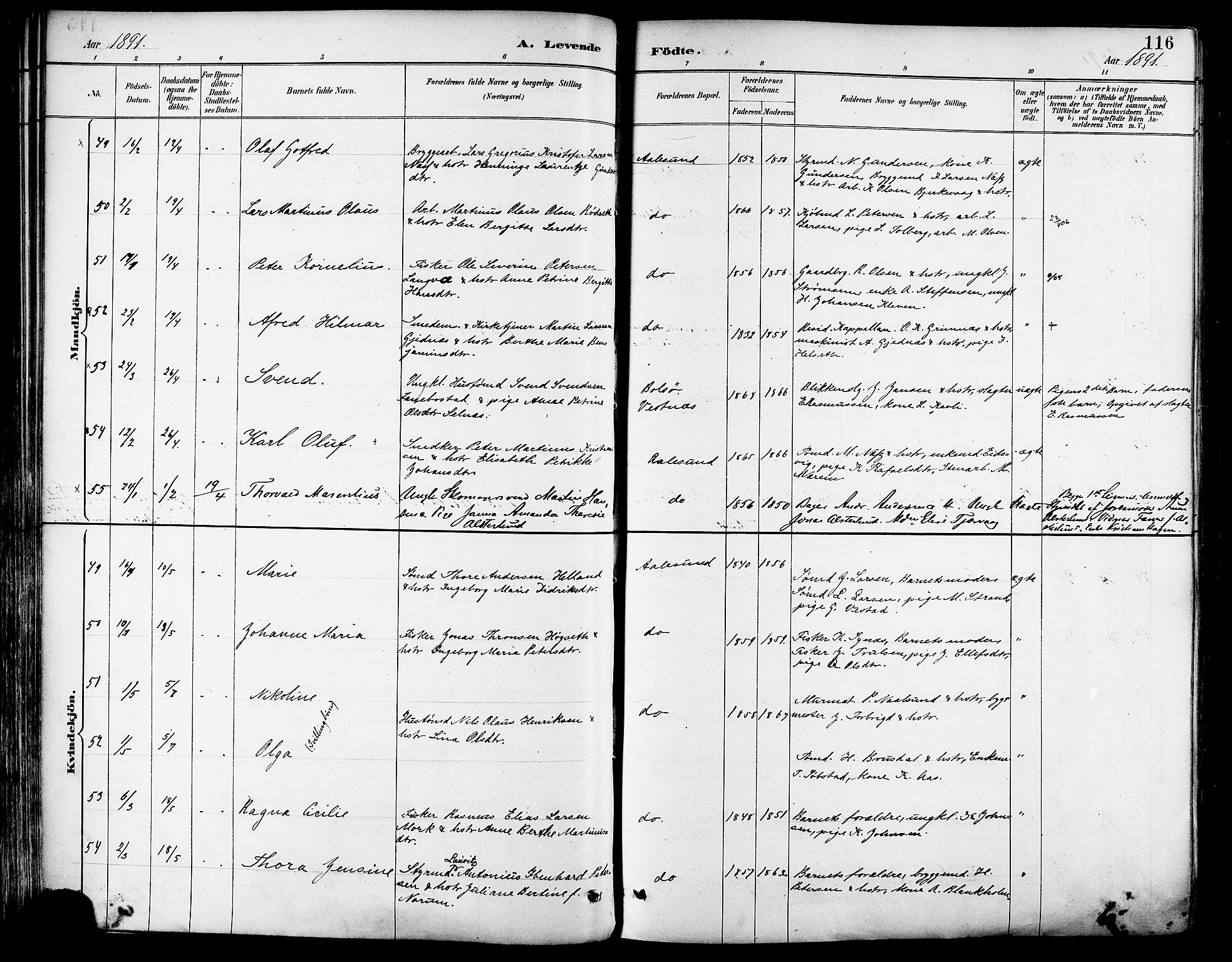 Ministerialprotokoller, klokkerbøker og fødselsregistre - Møre og Romsdal, SAT/A-1454/529/L0455: Ministerialbok nr. 529A05, 1885-1893, s. 116