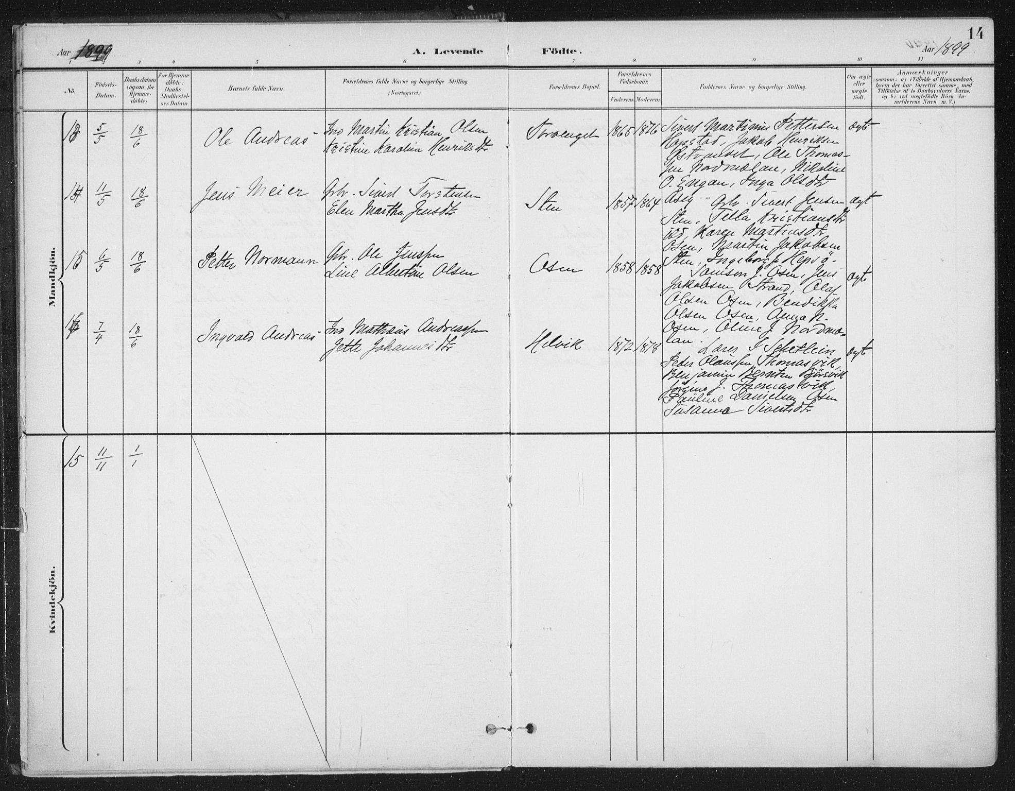 Ministerialprotokoller, klokkerbøker og fødselsregistre - Sør-Trøndelag, AV/SAT-A-1456/658/L0723: Ministerialbok nr. 658A02, 1897-1912, s. 14