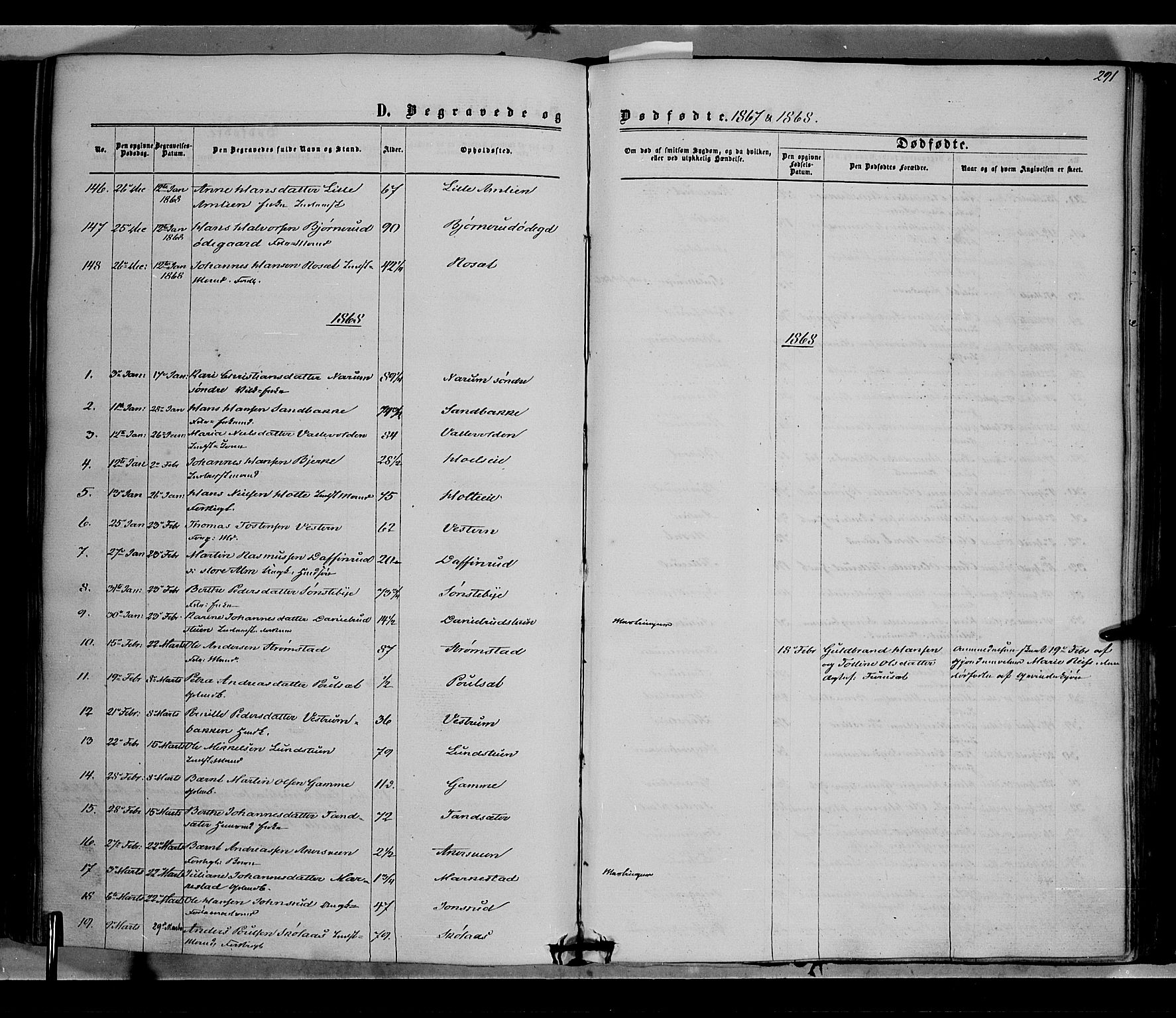 Vestre Toten prestekontor, SAH/PREST-108/H/Ha/Haa/L0007: Ministerialbok nr. 7, 1862-1869, s. 291