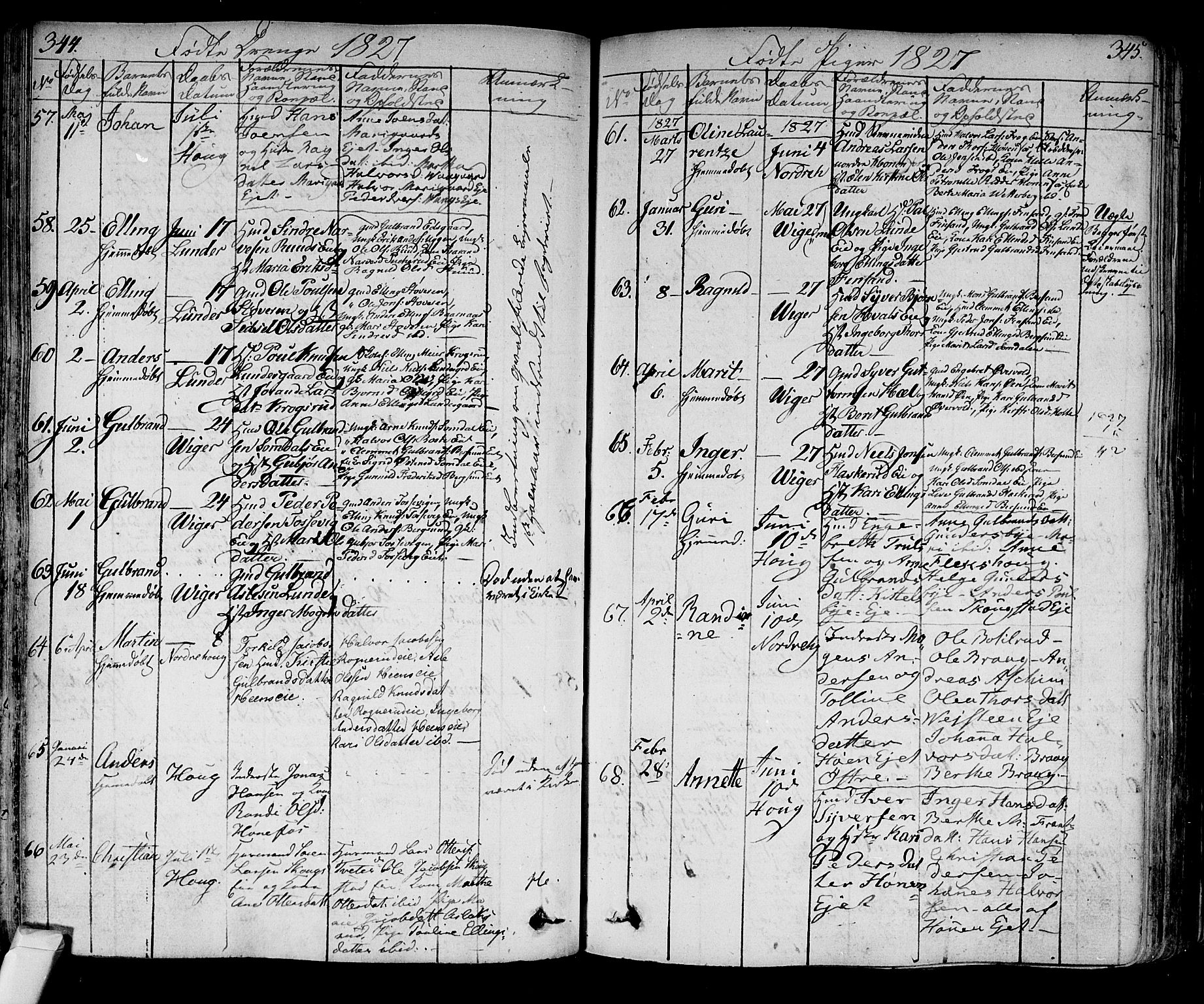 Norderhov kirkebøker, AV/SAKO-A-237/F/Fa/L0009: Ministerialbok nr. 9, 1819-1837, s. 344-345