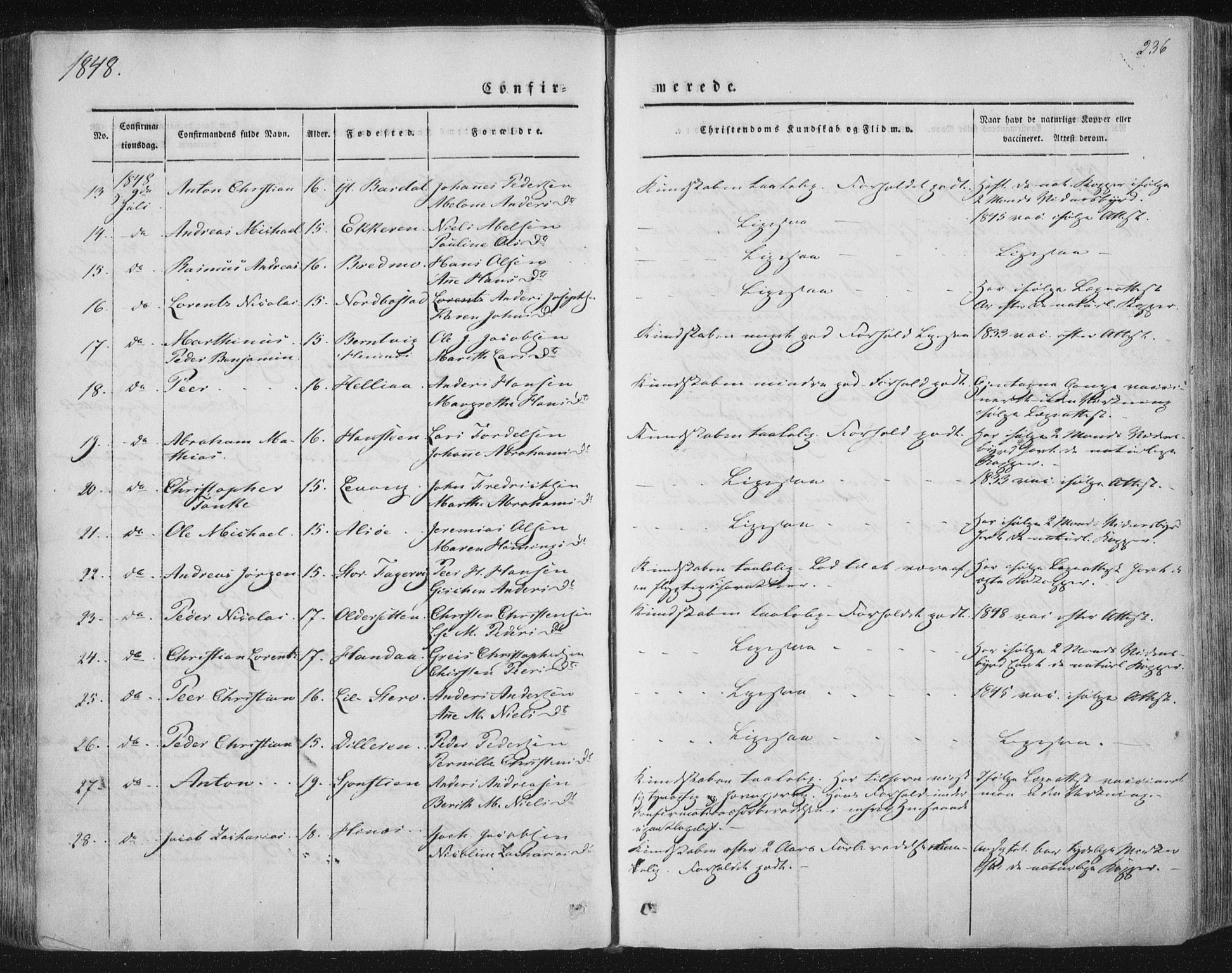 Ministerialprotokoller, klokkerbøker og fødselsregistre - Nordland, AV/SAT-A-1459/838/L0549: Ministerialbok nr. 838A07, 1840-1854, s. 236