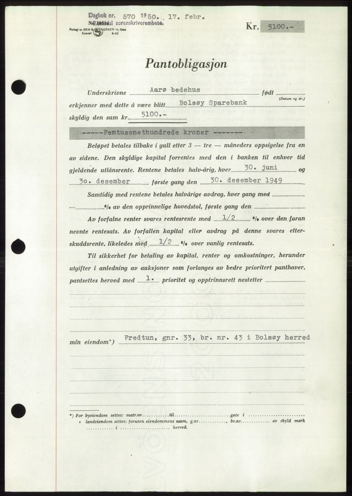 Romsdal sorenskriveri, AV/SAT-A-4149/1/2/2C: Pantebok nr. B5, 1949-1950, Dagboknr: 570/1950