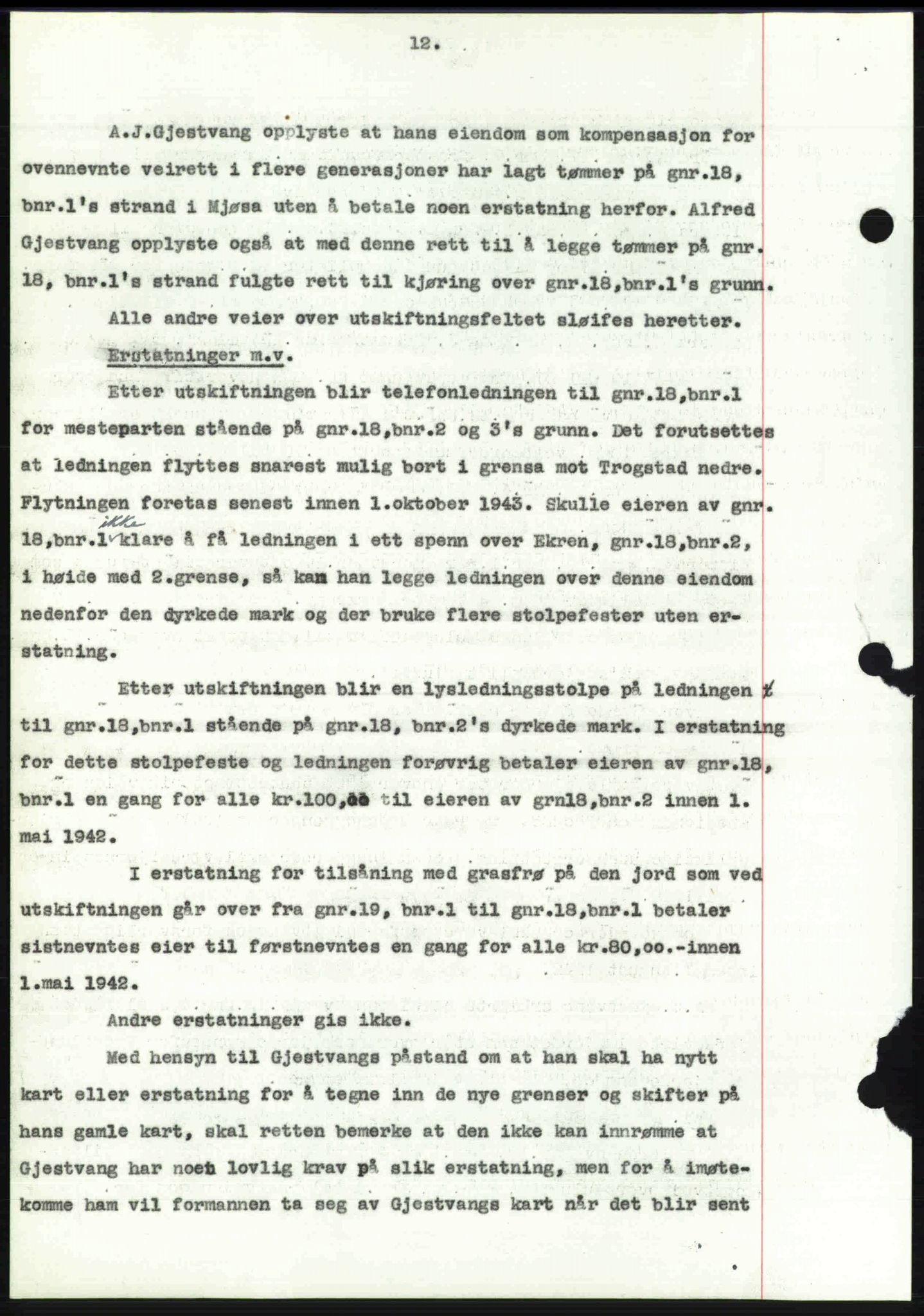 Toten tingrett, SAH/TING-006/H/Hb/Hbc/L0008: Pantebok nr. Hbc-08, 1941-1941, Dagboknr: 2145/1941