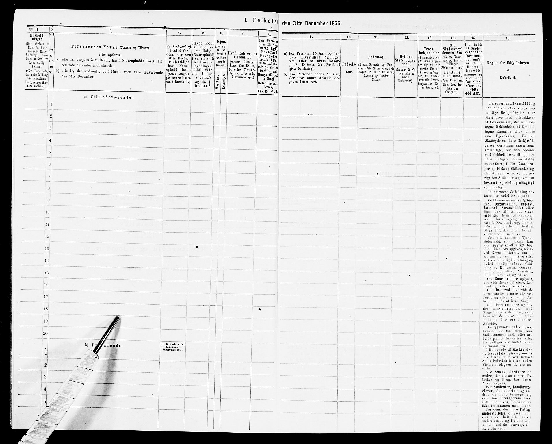 SAK, Folketelling 1875 for 1032P Lyngdal prestegjeld, 1875, s. 96