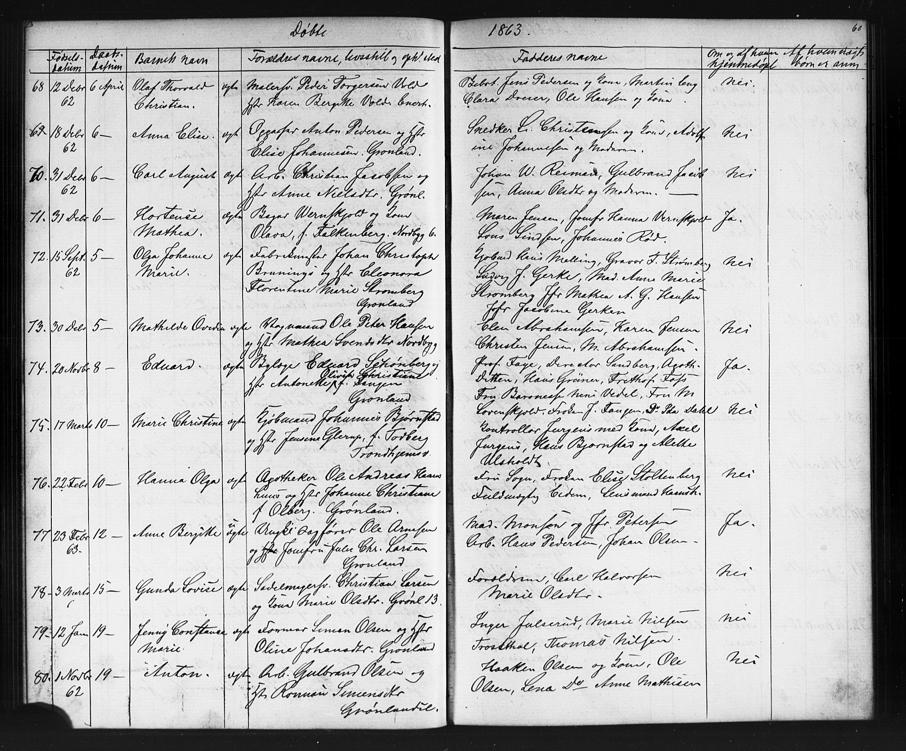 Grønland prestekontor Kirkebøker, AV/SAO-A-10848/G/Ga/L0002: Klokkerbok nr. 2, 1861-1863, s. 60