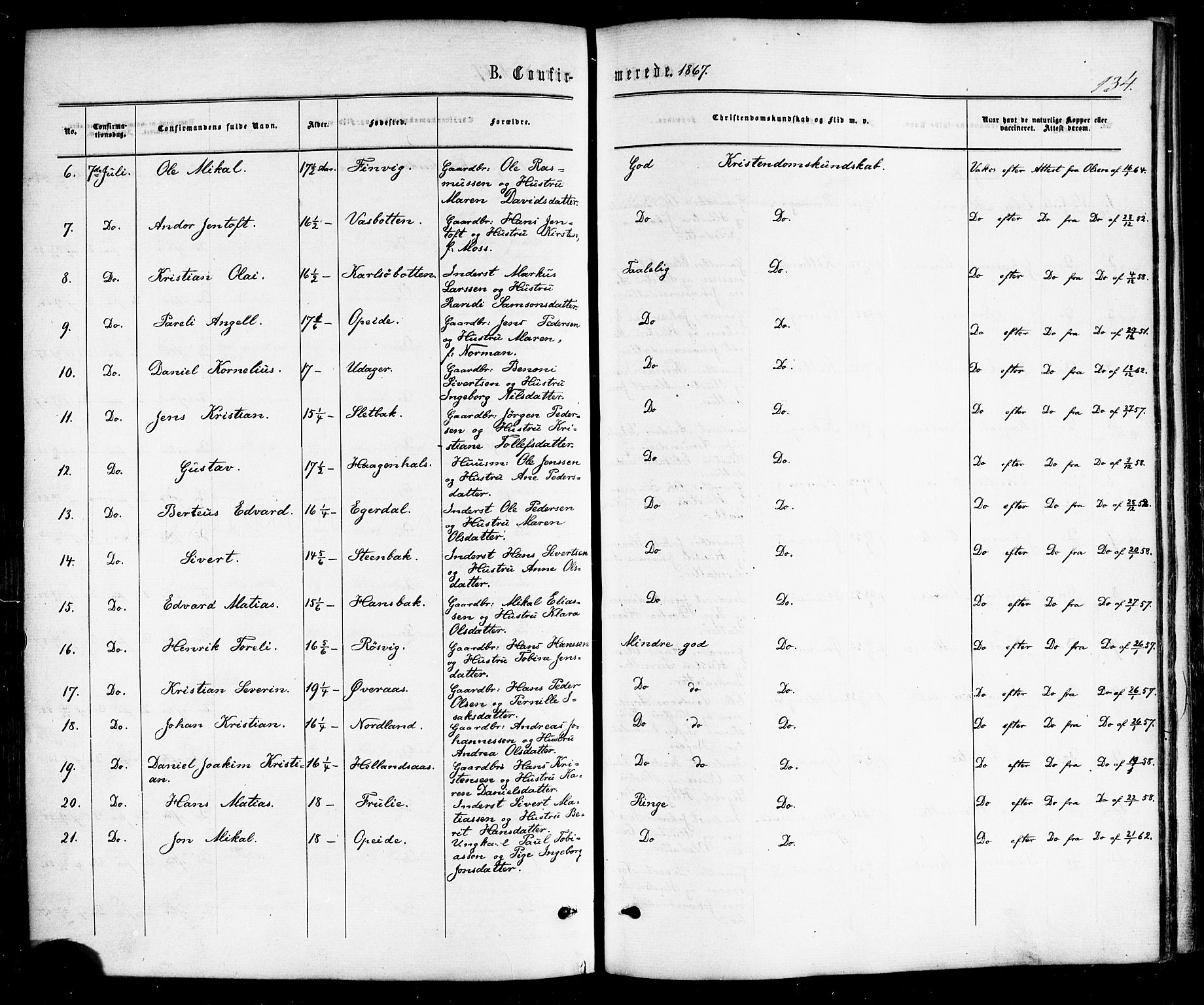 Ministerialprotokoller, klokkerbøker og fødselsregistre - Nordland, AV/SAT-A-1459/859/L0845: Ministerialbok nr. 859A05, 1863-1877, s. 134