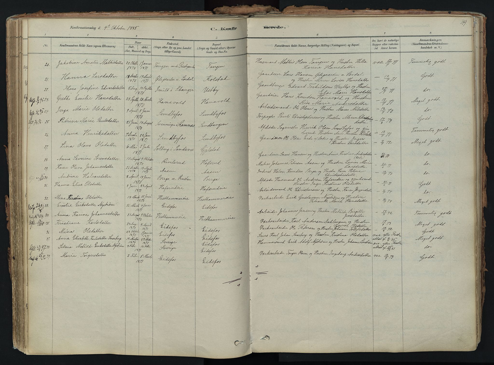 Hof kirkebøker, AV/SAKO-A-64/F/Fa/L0007: Ministerialbok nr. I 7, 1878-1940, s. 149
