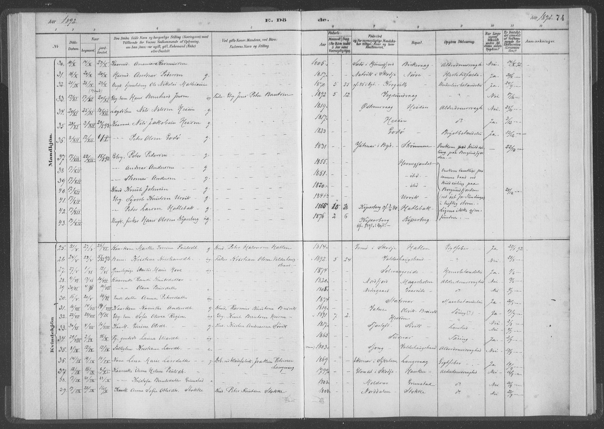 Ministerialprotokoller, klokkerbøker og fødselsregistre - Møre og Romsdal, AV/SAT-A-1454/528/L0403: Ministerialbok nr. 528A13I, 1880-1947, s. 74