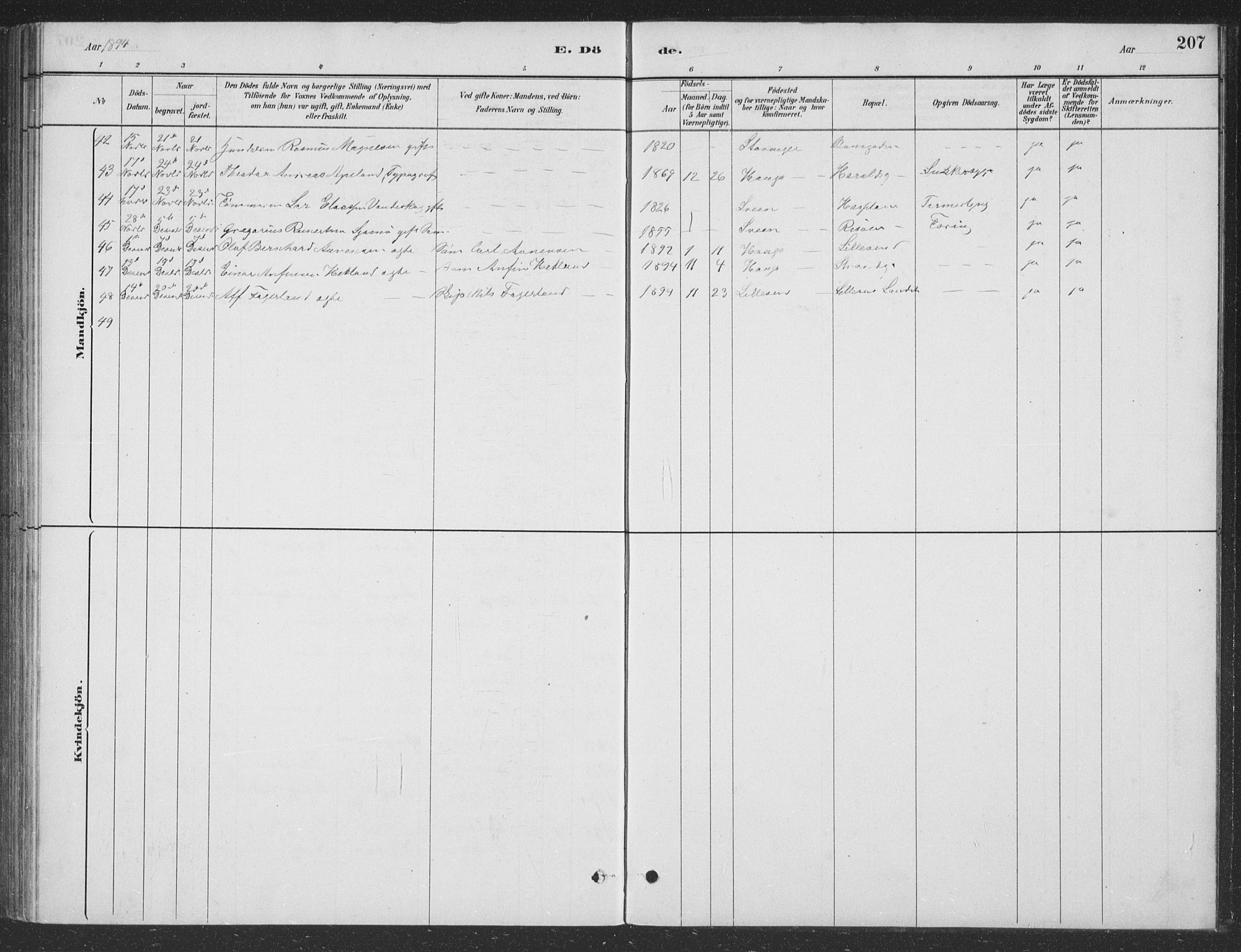 Haugesund sokneprestkontor, SAST/A -101863/H/Ha/Hab/L0002: Klokkerbok nr. B 2, 1881-1894, s. 207