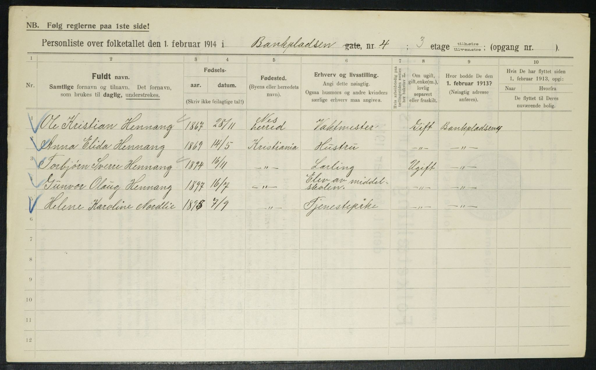 OBA, Kommunal folketelling 1.2.1914 for Kristiania, 1914, s. 3364