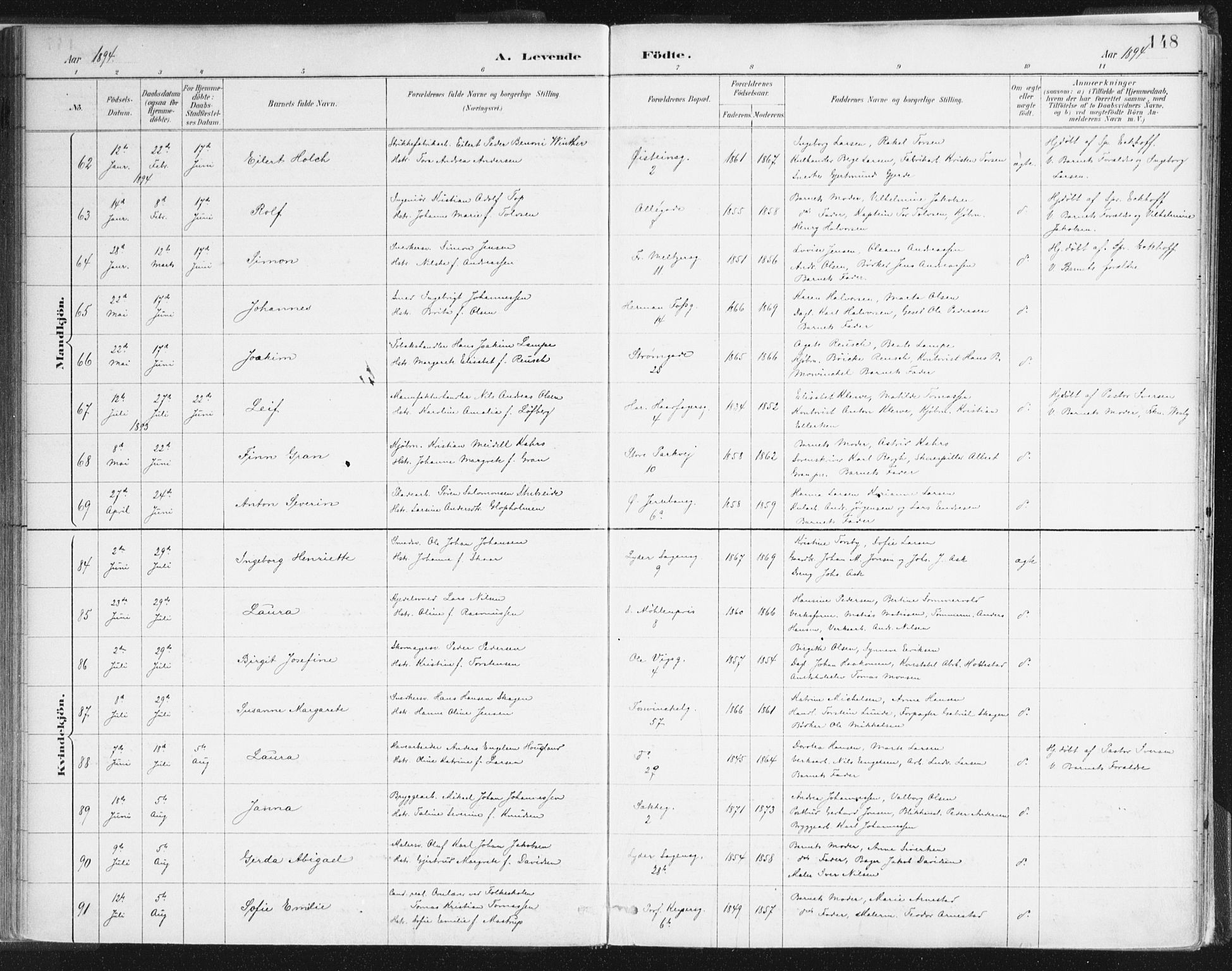 Johanneskirken sokneprestembete, SAB/A-76001/H/Haa/L0001: Ministerialbok nr. A 1, 1885-1900, s. 148