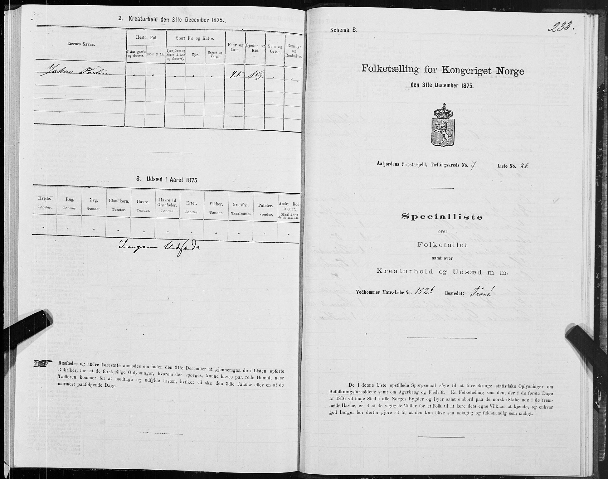 SAT, Folketelling 1875 for 1630P Aafjorden prestegjeld, 1875, s. 3233