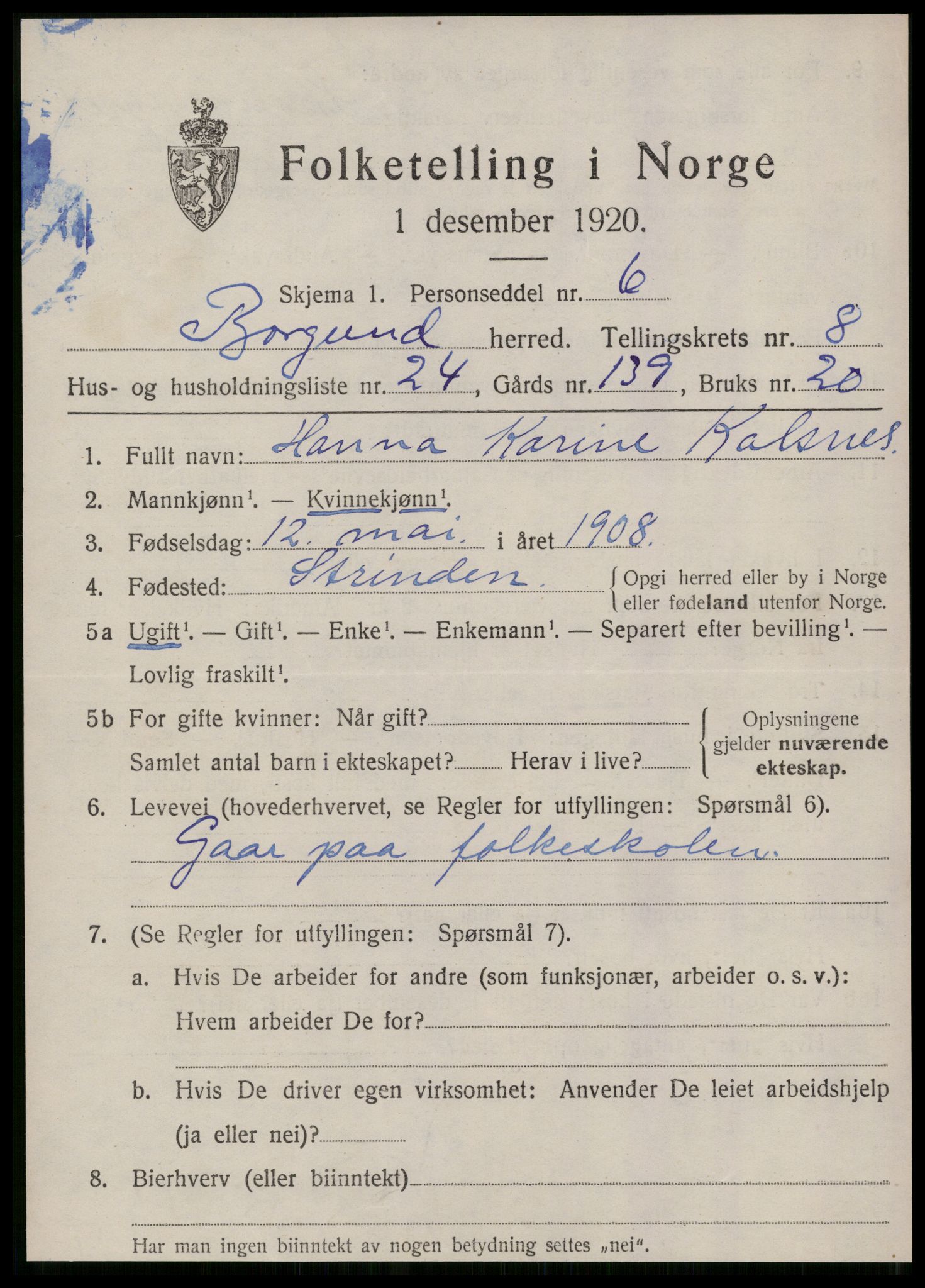 SAT, Folketelling 1920 for 1531 Borgund herred, 1920, s. 7674