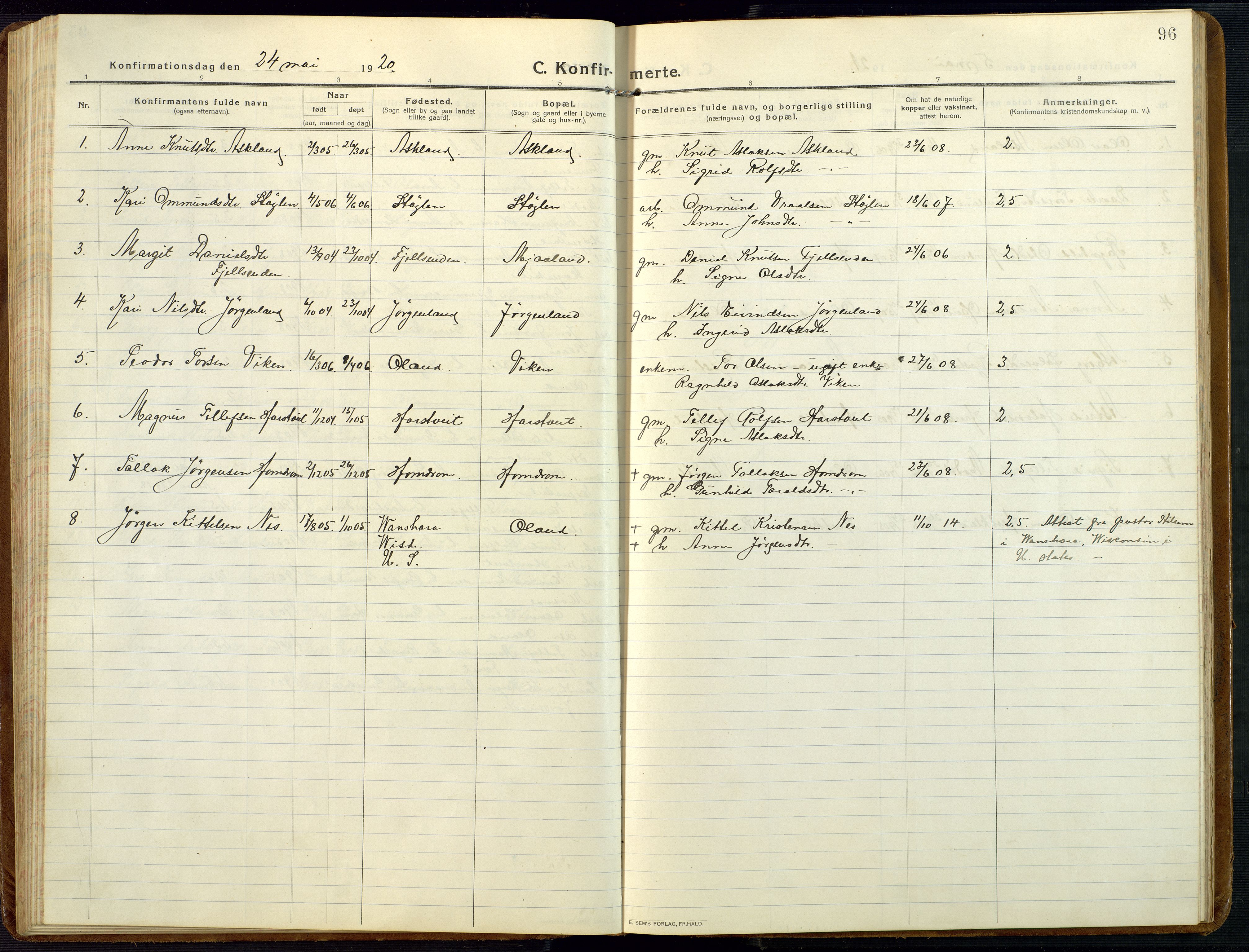 Åmli sokneprestkontor, AV/SAK-1111-0050/F/Fb/Fba/L0003: Klokkerbok nr. B 3, 1912-1974, s. 96