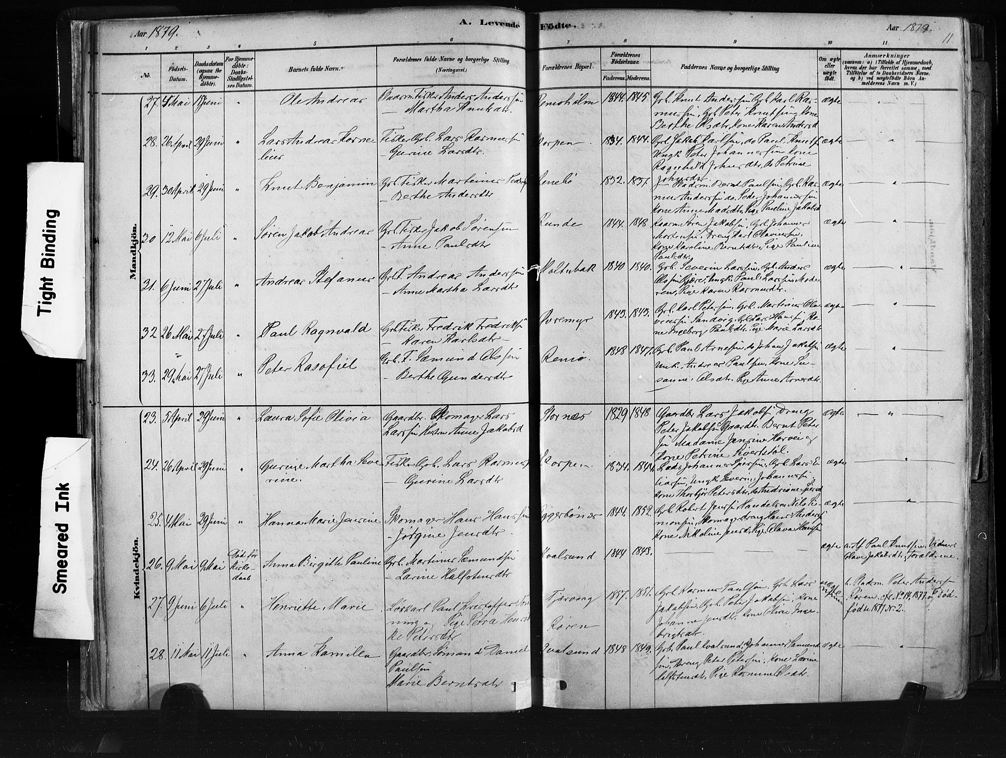 Ministerialprotokoller, klokkerbøker og fødselsregistre - Møre og Romsdal, SAT/A-1454/507/L0073: Ministerialbok nr. 507A08, 1878-1904, s. 11