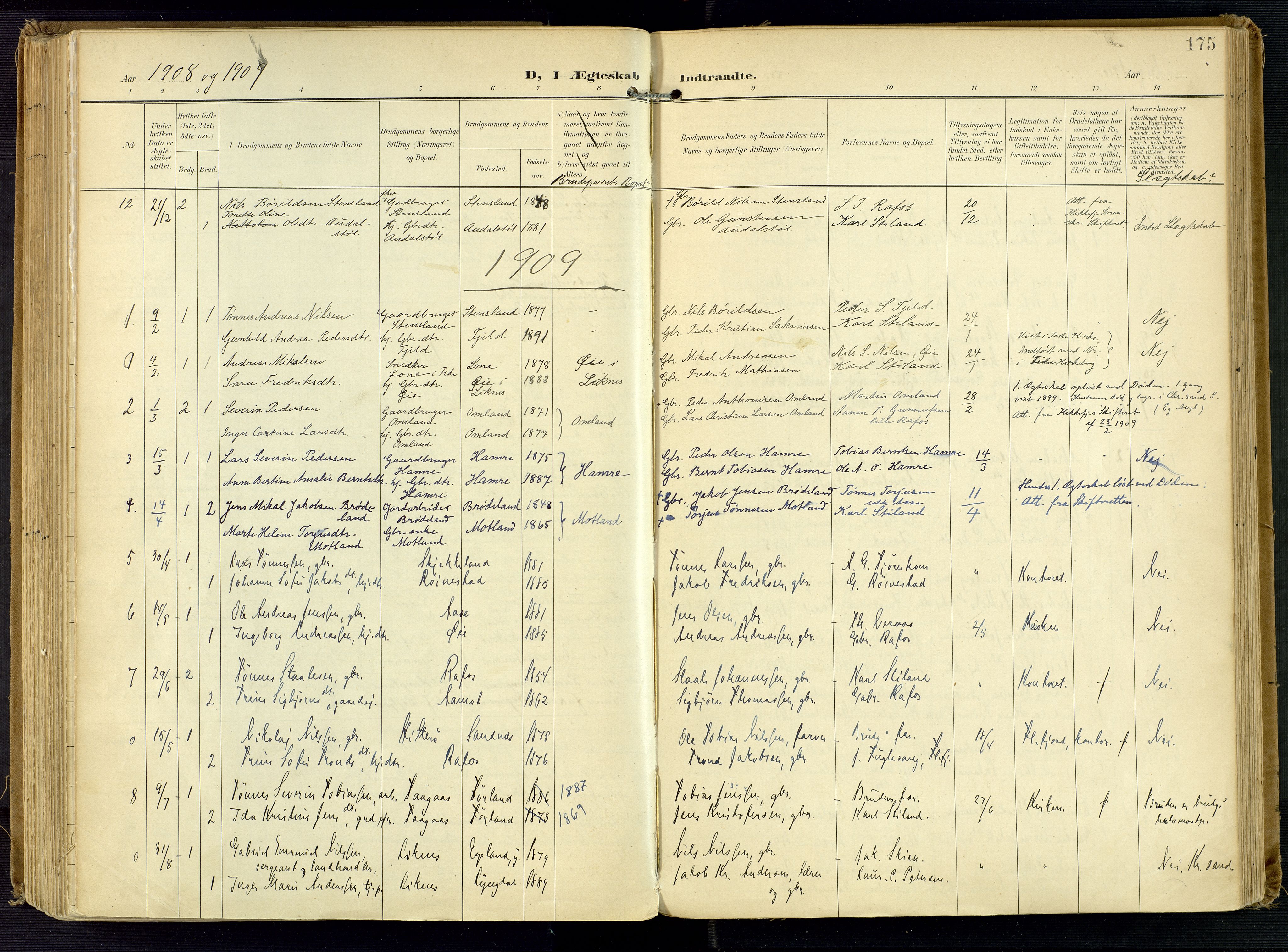 Kvinesdal sokneprestkontor, SAK/1111-0026/F/Fa/Fab/L0009: Ministerialbok nr. A 9, 1898-1915, s. 175