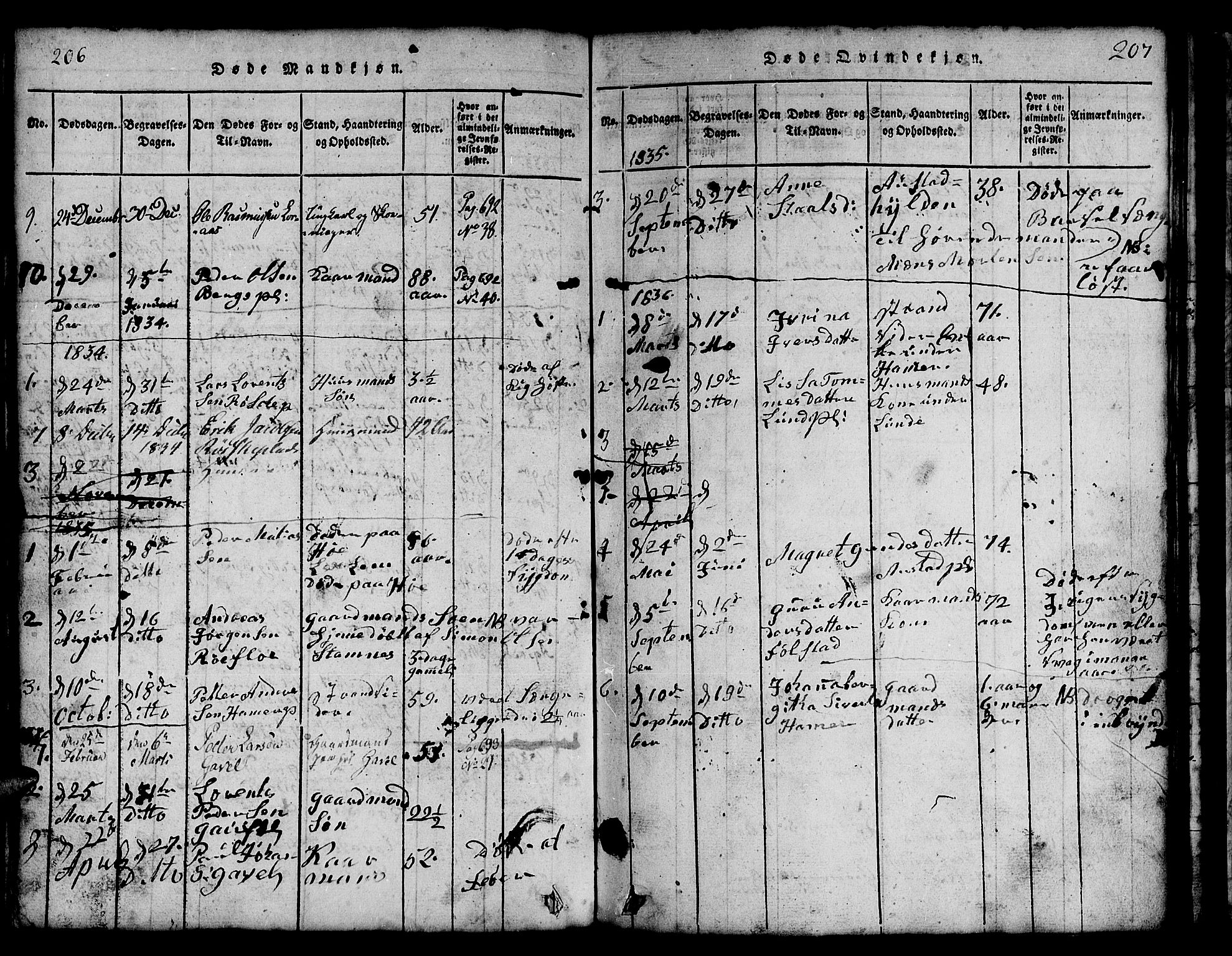 Ministerialprotokoller, klokkerbøker og fødselsregistre - Nord-Trøndelag, SAT/A-1458/731/L0310: Klokkerbok nr. 731C01, 1816-1874, s. 206-207