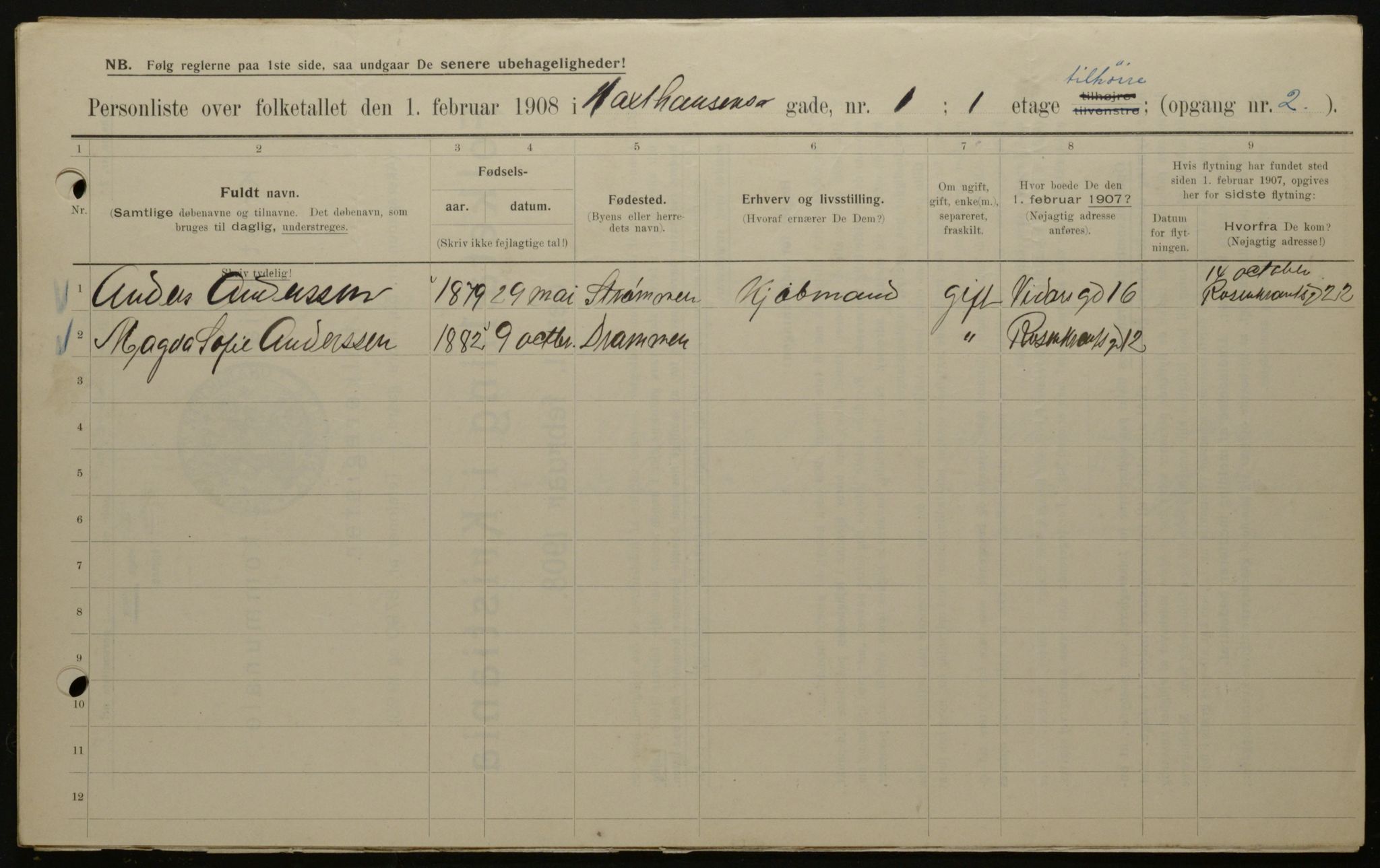 OBA, Kommunal folketelling 1.2.1908 for Kristiania kjøpstad, 1908, s. 32017