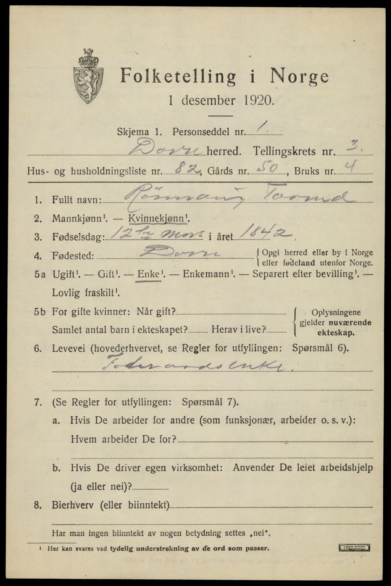 SAH, Folketelling 1920 for 0511 Dovre herred, 1920, s. 4536