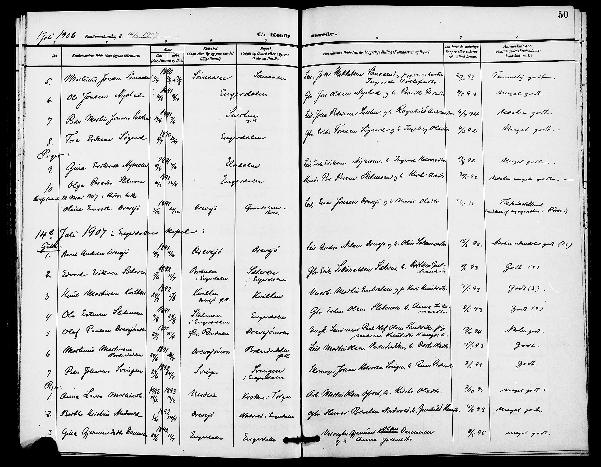 Rendalen prestekontor, AV/SAH-PREST-054/H/Ha/Haa/L0008: Ministerialbok nr. 8, 1898-1910, s. 50