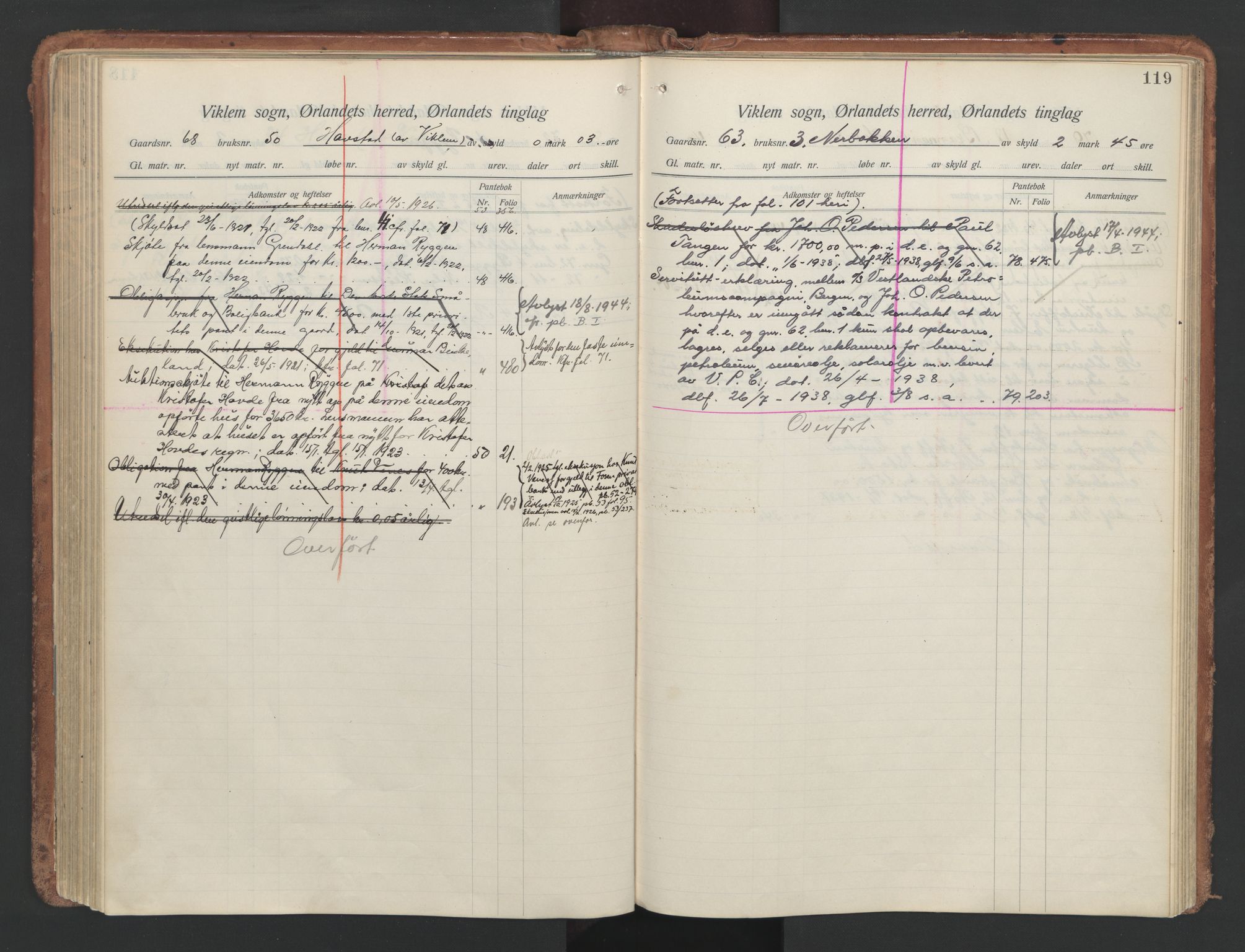 Fosen sorenskriveri, AV/SAT-A-1107/1/2/2A/L0019: Panteregister nr. 19, s. 119
