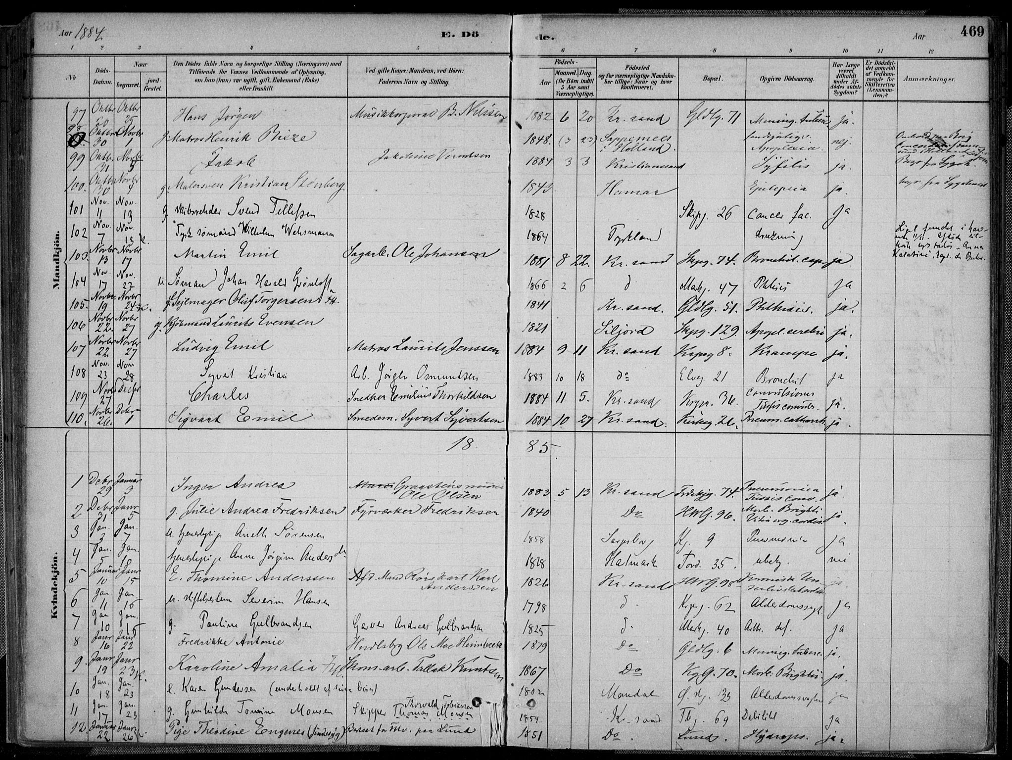 Kristiansand domprosti, AV/SAK-1112-0006/F/Fa/L0017: Ministerialbok nr. A 16B, 1880-1890, s. 469