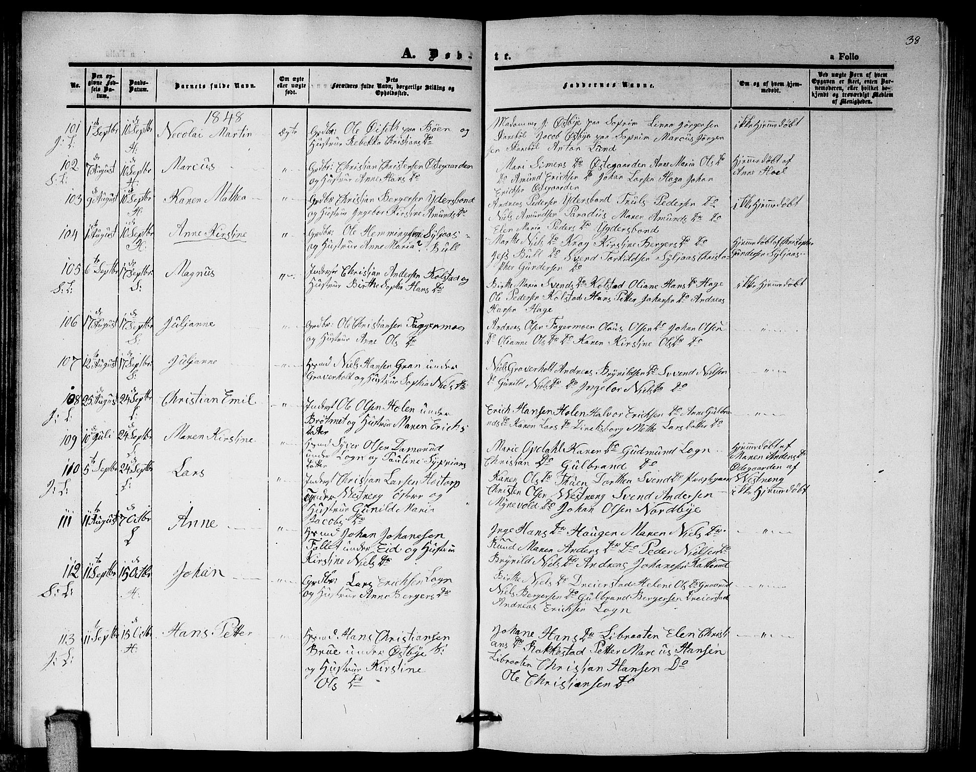 Høland prestekontor Kirkebøker, AV/SAO-A-10346a/G/Ga/L0003: Klokkerbok nr. I 3, 1846-1853, s. 38