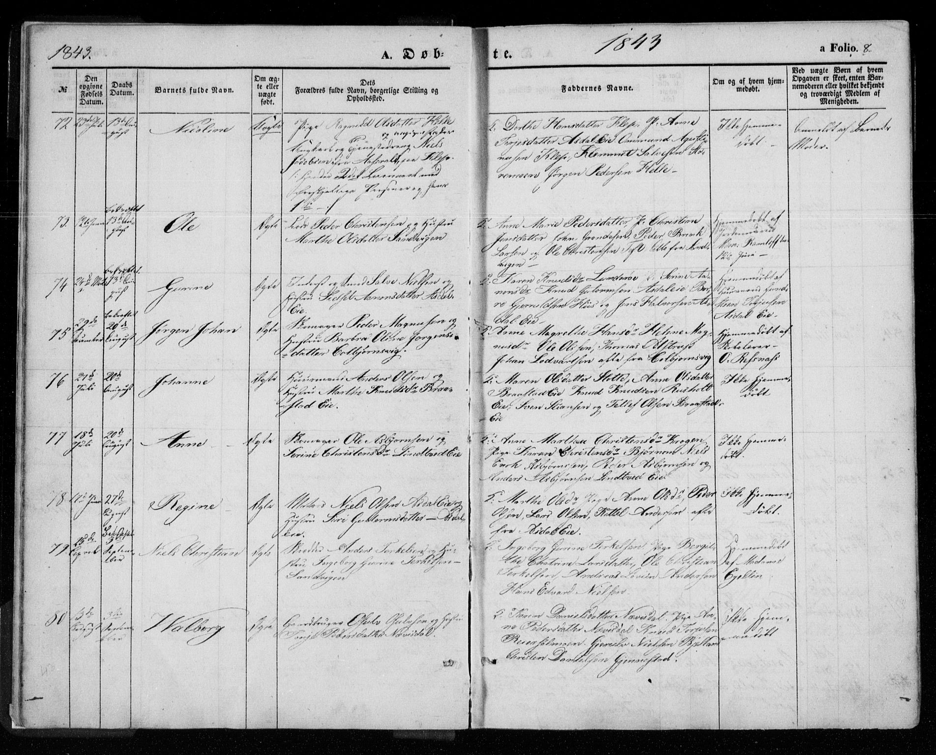 Øyestad sokneprestkontor, AV/SAK-1111-0049/F/Fa/L0014: Ministerialbok nr. A 14, 1843-1856, s. 8