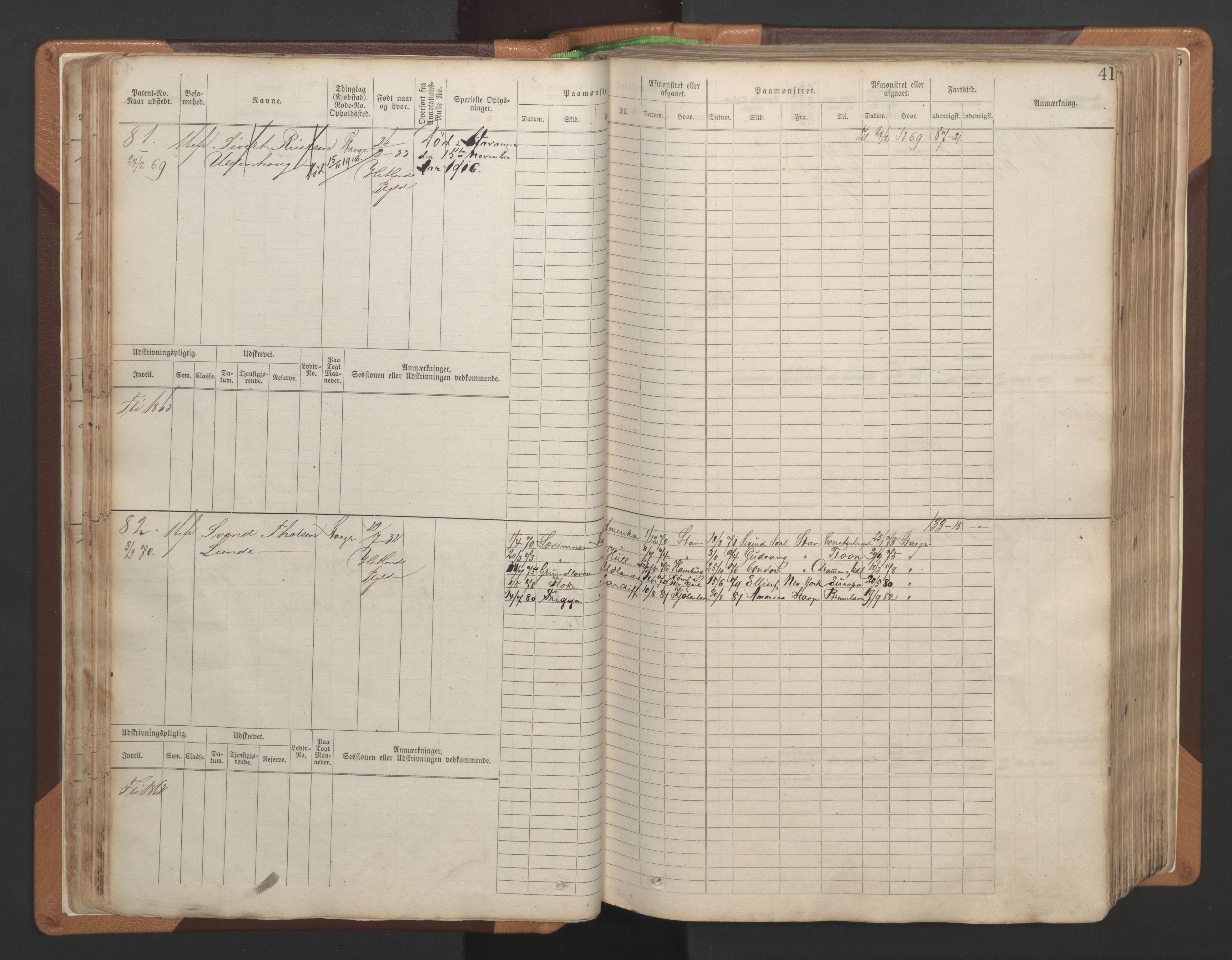 Stavanger sjømannskontor, AV/SAST-A-102006/F/Fb/Fbb/L0004: Sjøfartshovedrulle, patentnr. 1-792 (del 1), 1869-1880, s. 45