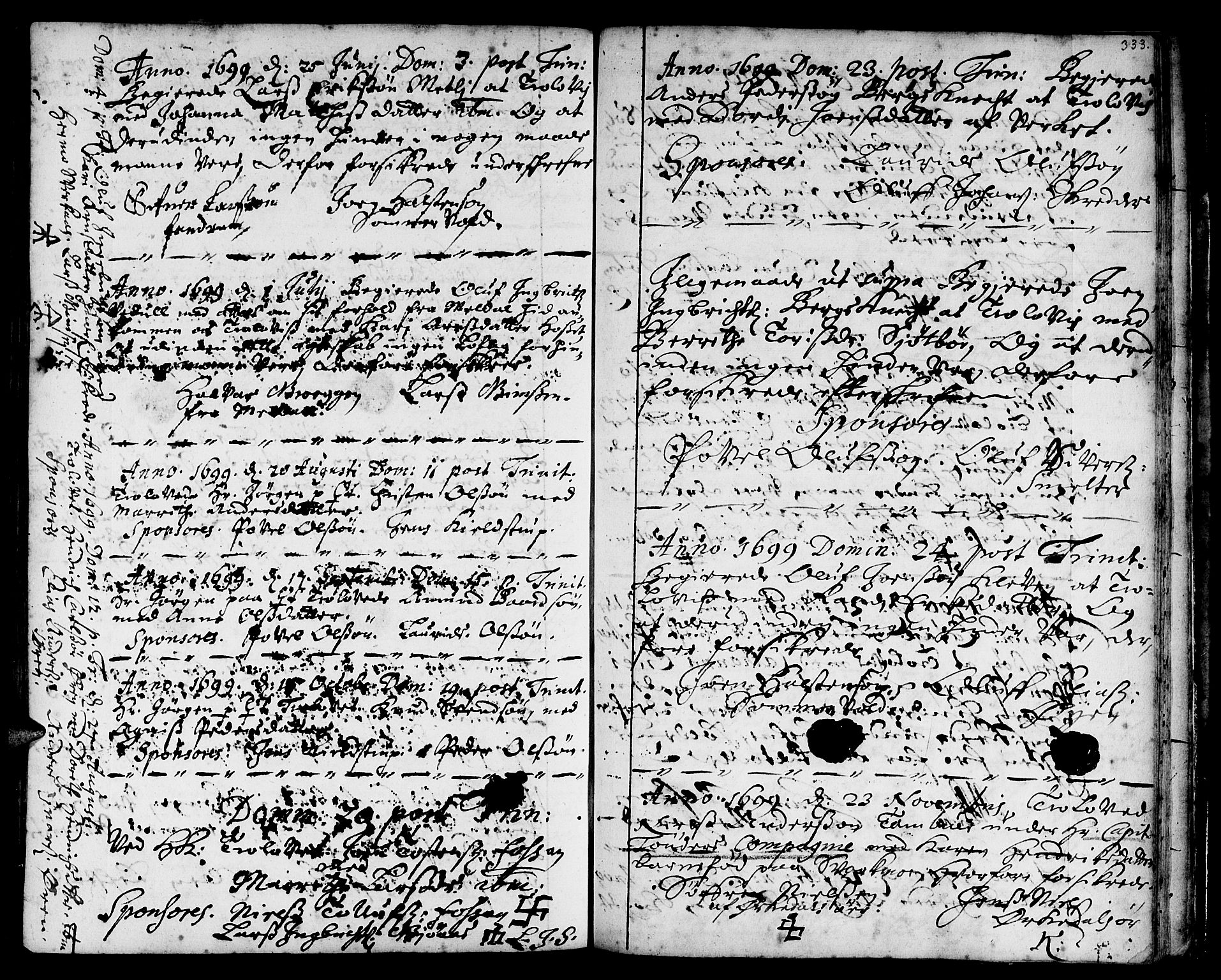 Ministerialprotokoller, klokkerbøker og fødselsregistre - Sør-Trøndelag, AV/SAT-A-1456/668/L0801: Ministerialbok nr. 668A01, 1695-1716, s. 332-333